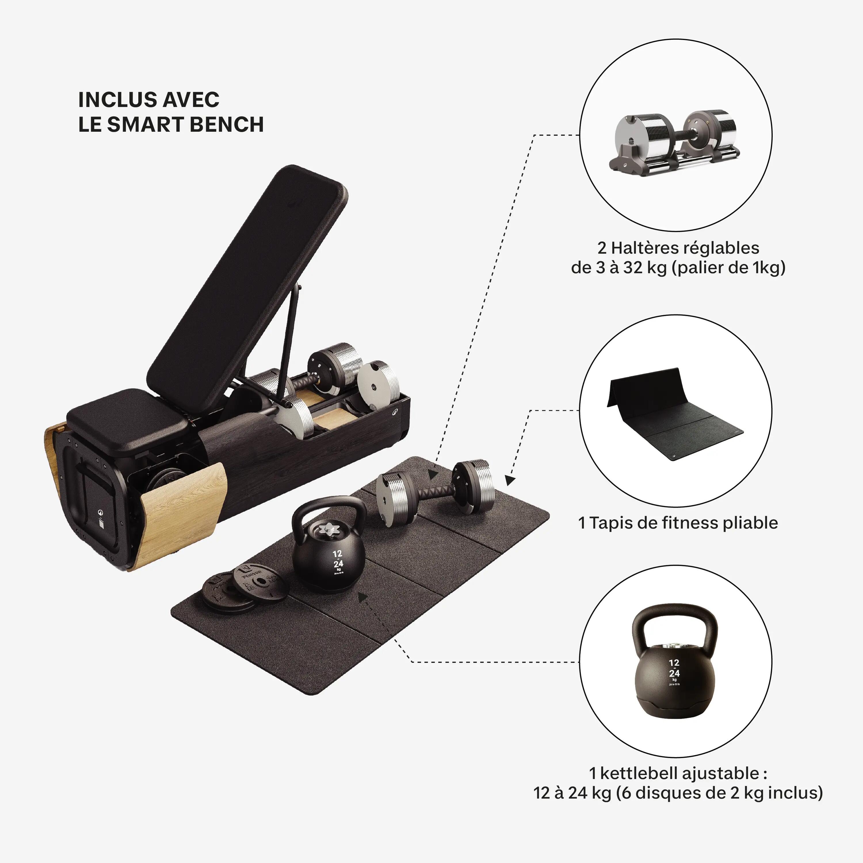 Banc de musculation complet avec haltères et kettlebells inclus, Smart bench 4/31