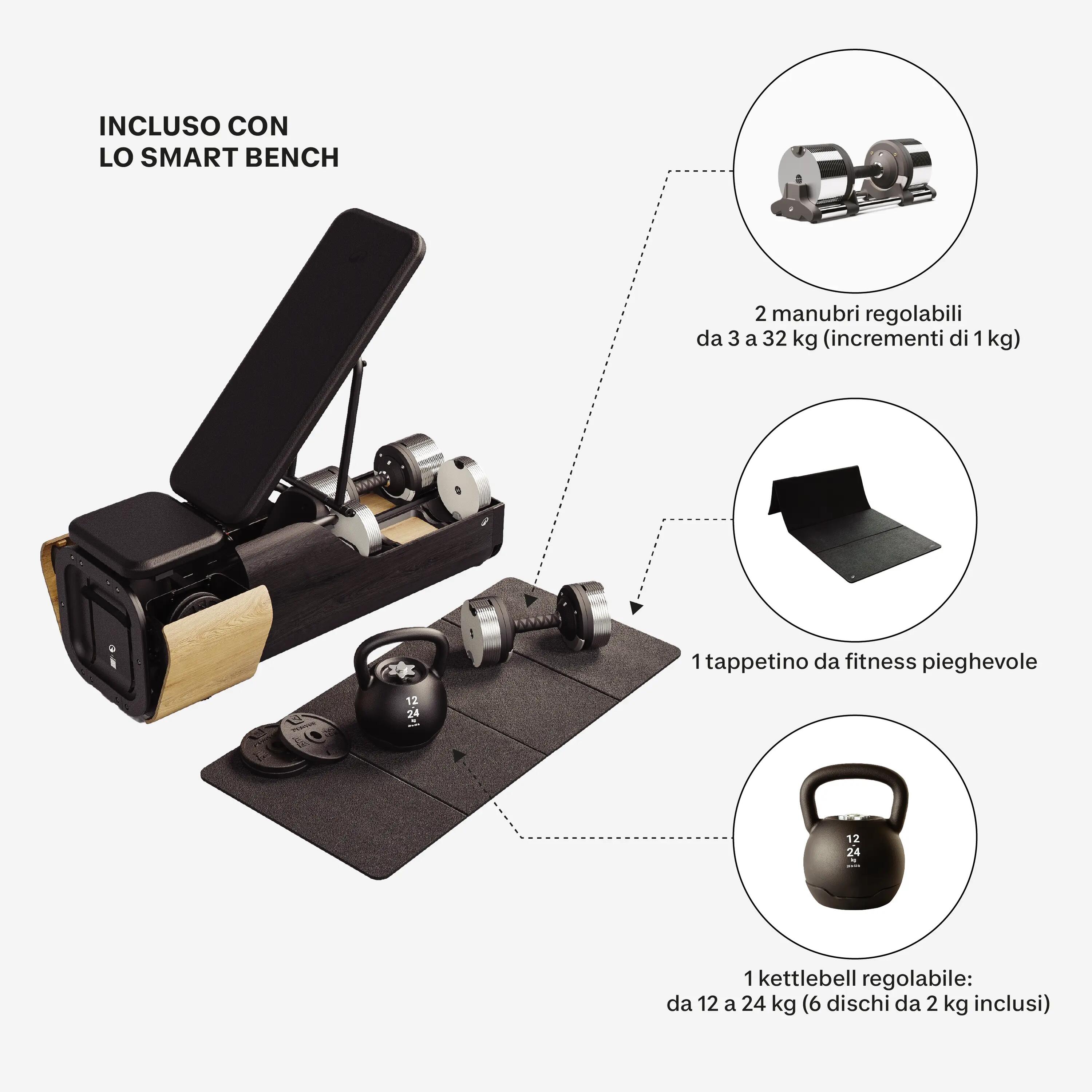 Panca palestra SMART BENCH completa con manubri ekettlebell 5/25