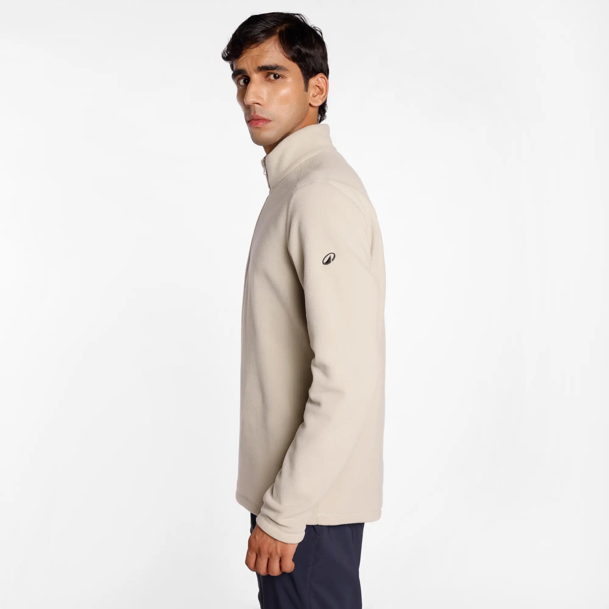 Men Mountain Hiking Warm Half-zip Fleece Jacket Light Beige MH100 -  5