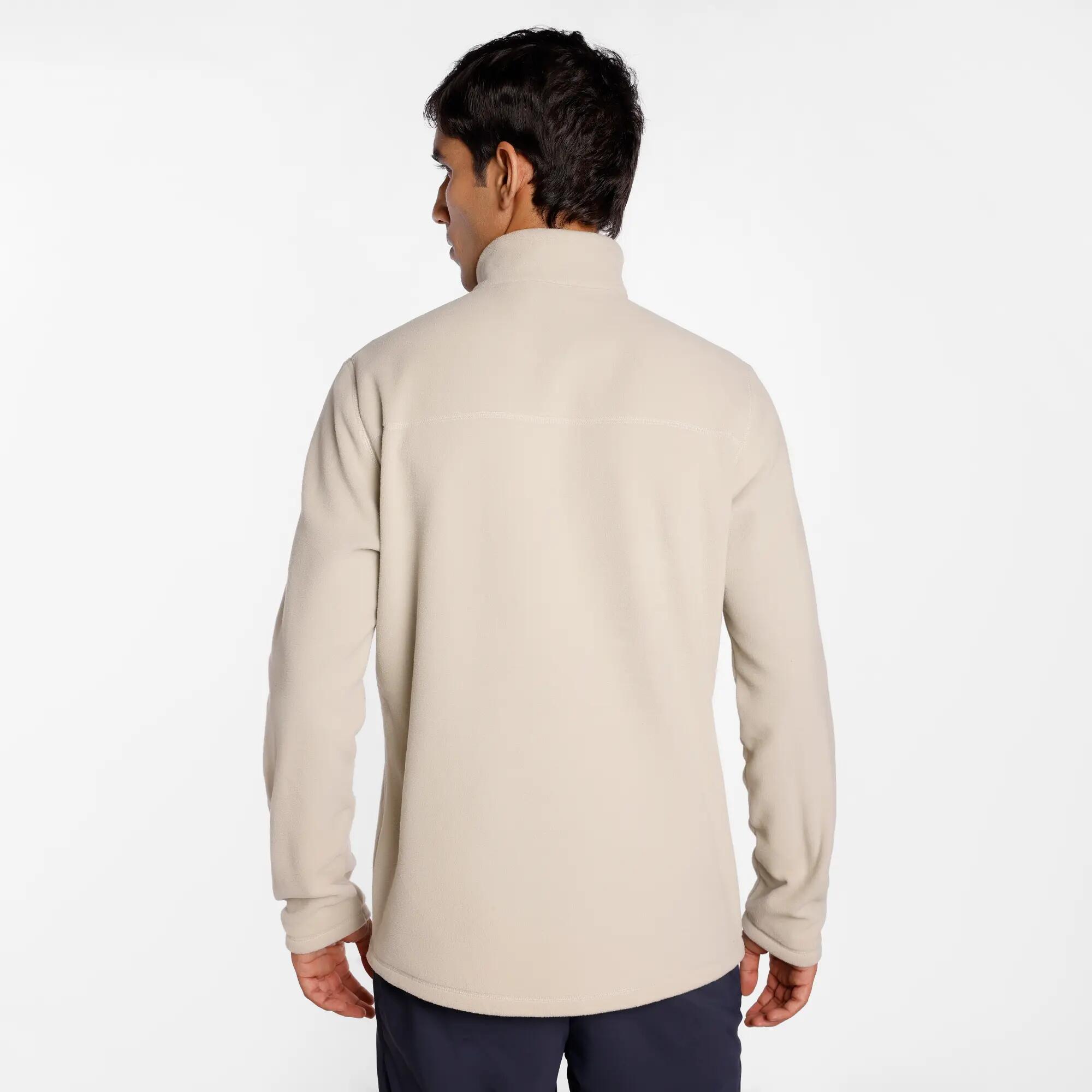 Men Mountain Hiking Warm Half-zip Fleece Jacket Light Beige MH100 -  2