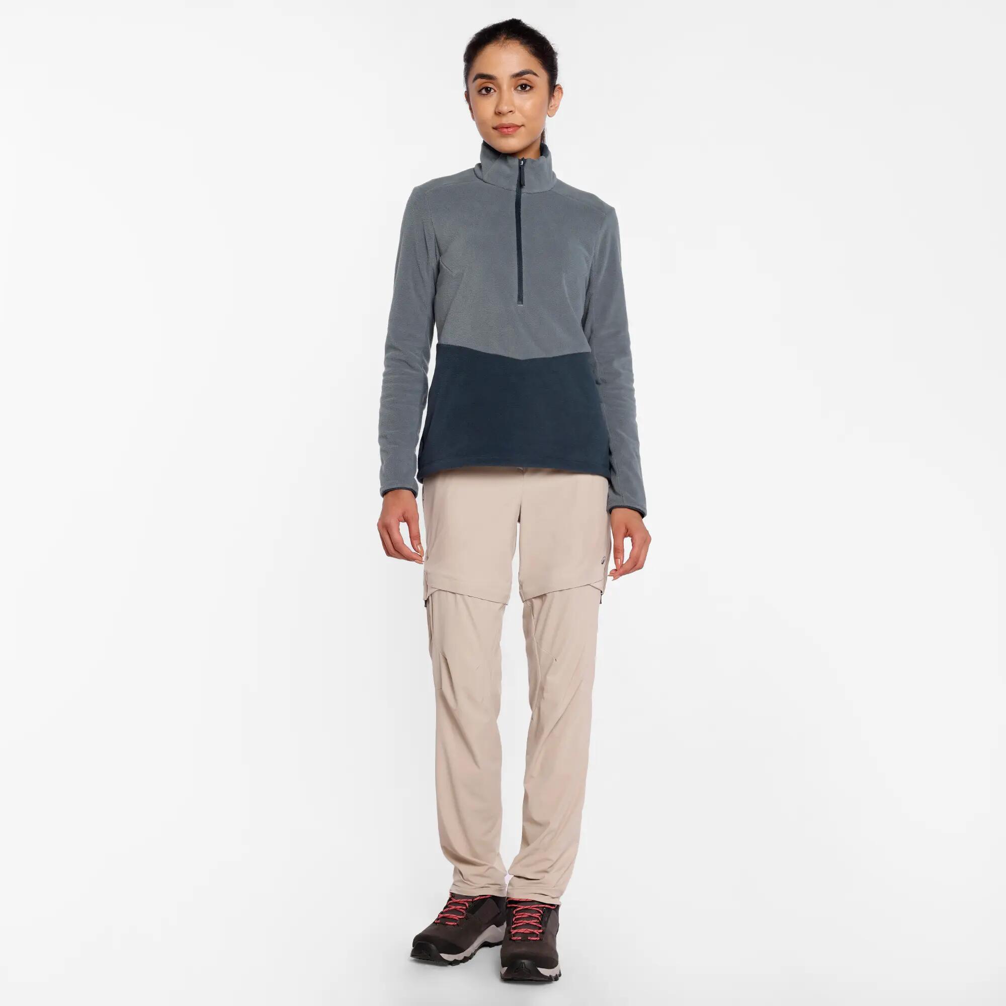 Women’s hiking fleece jacket, MH500 1/2 zip White -  3