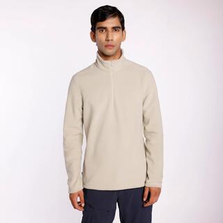 Men Mountain Hiking Warm Half-zip Fleece Jacket Light Beige MH100
