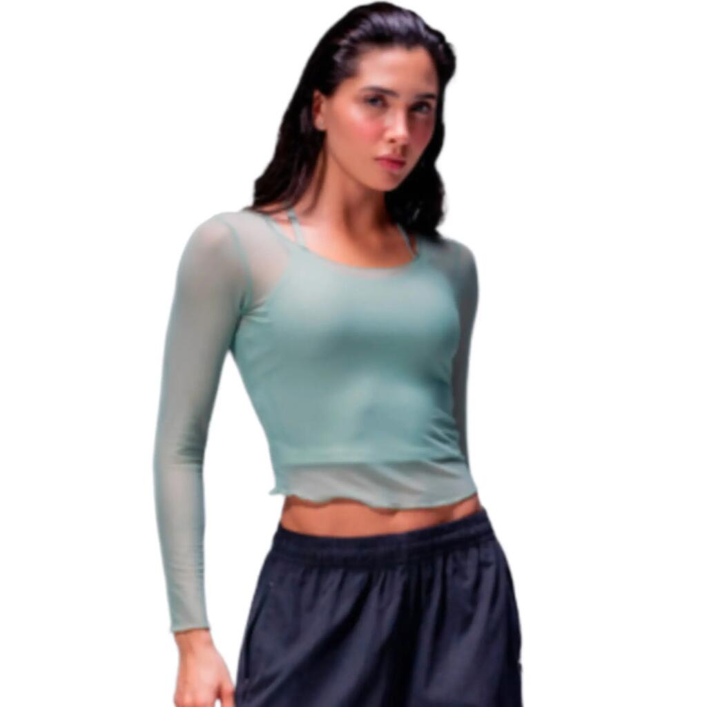 Crop top con mangas largas transparentes para mujer, Racketball Fit verde