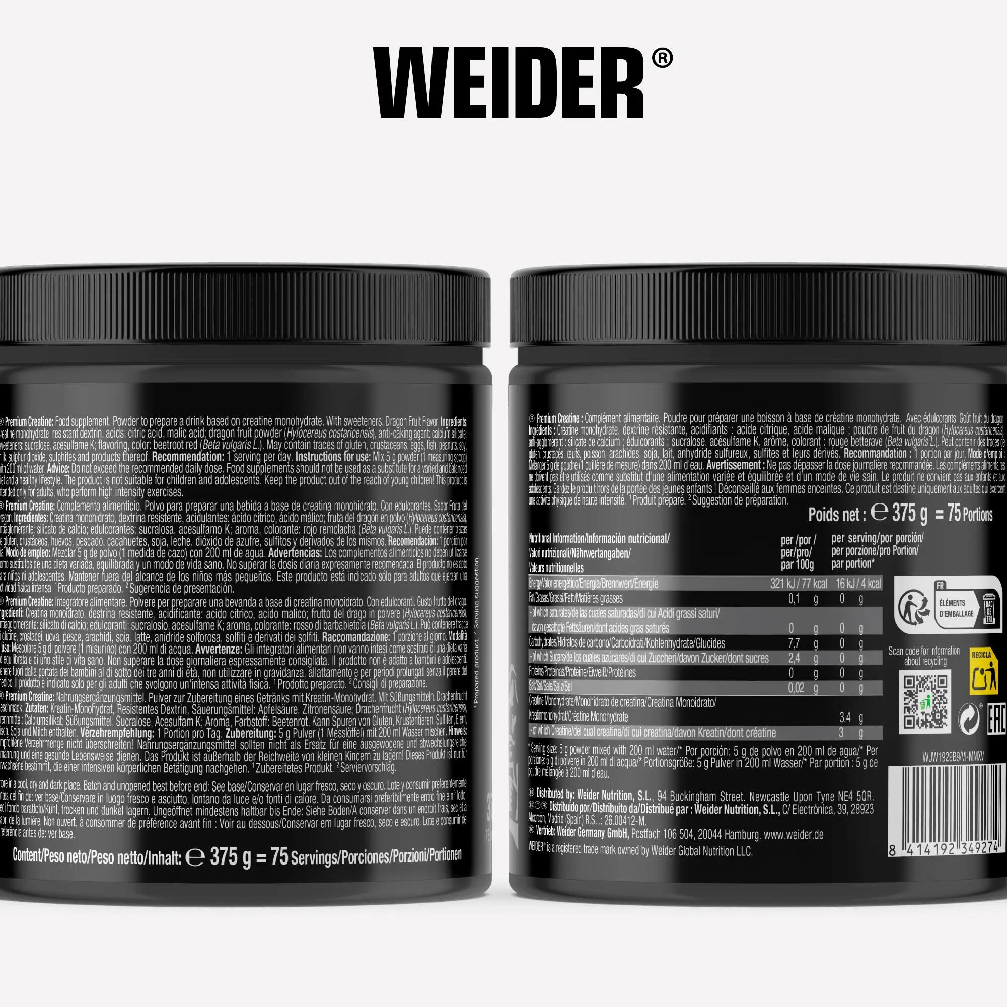 Creatina monohidrato Creapure® sabor pitaya 375g  Weider Dragon Fruit 2/4