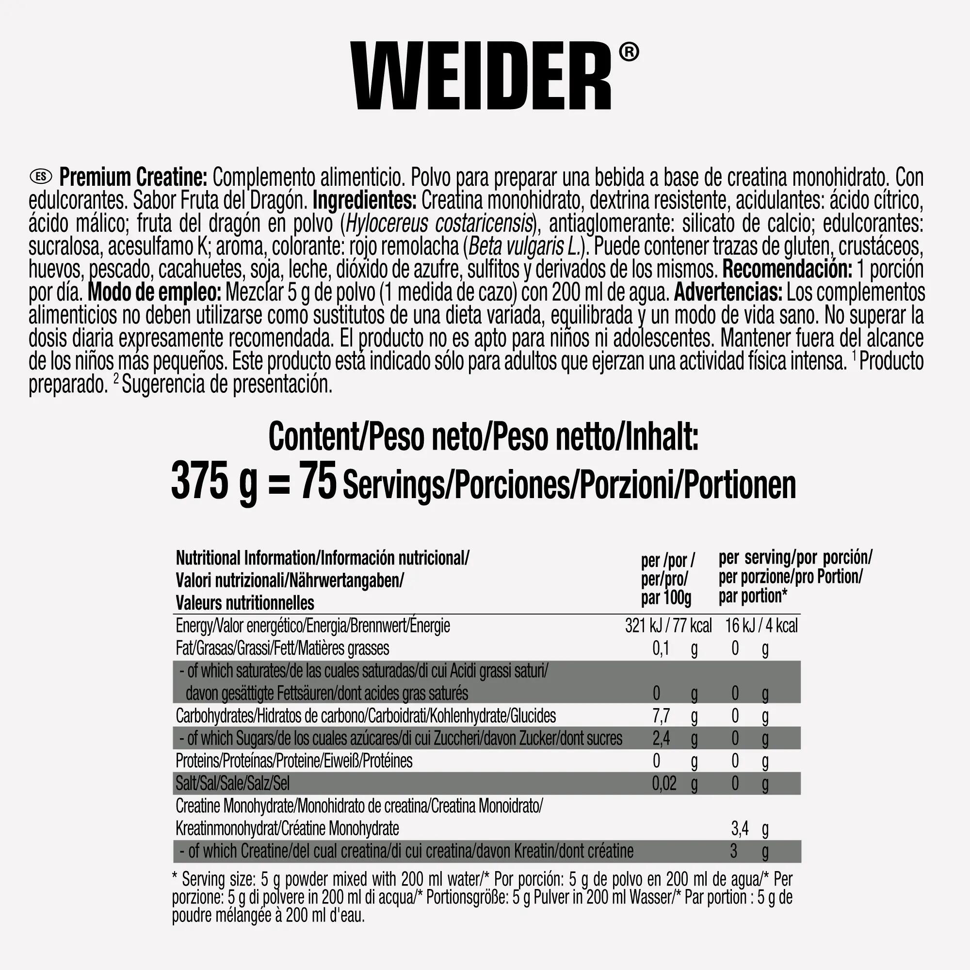 Creatina monohidrato Creapure® sabor pitaya 375g  Weider Dragon Fruit 4/4