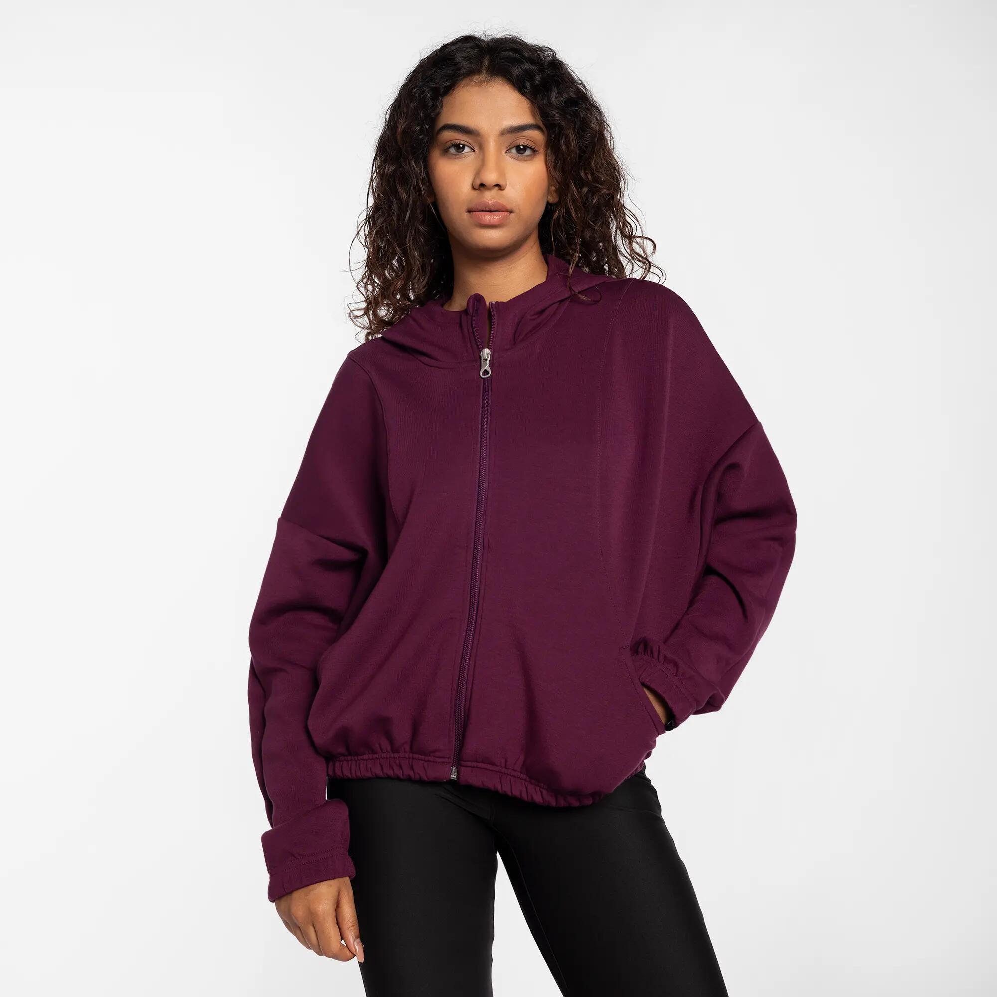Women's Long-Sleeved Light Winter Gym Jacket Hooded - Beige -  1