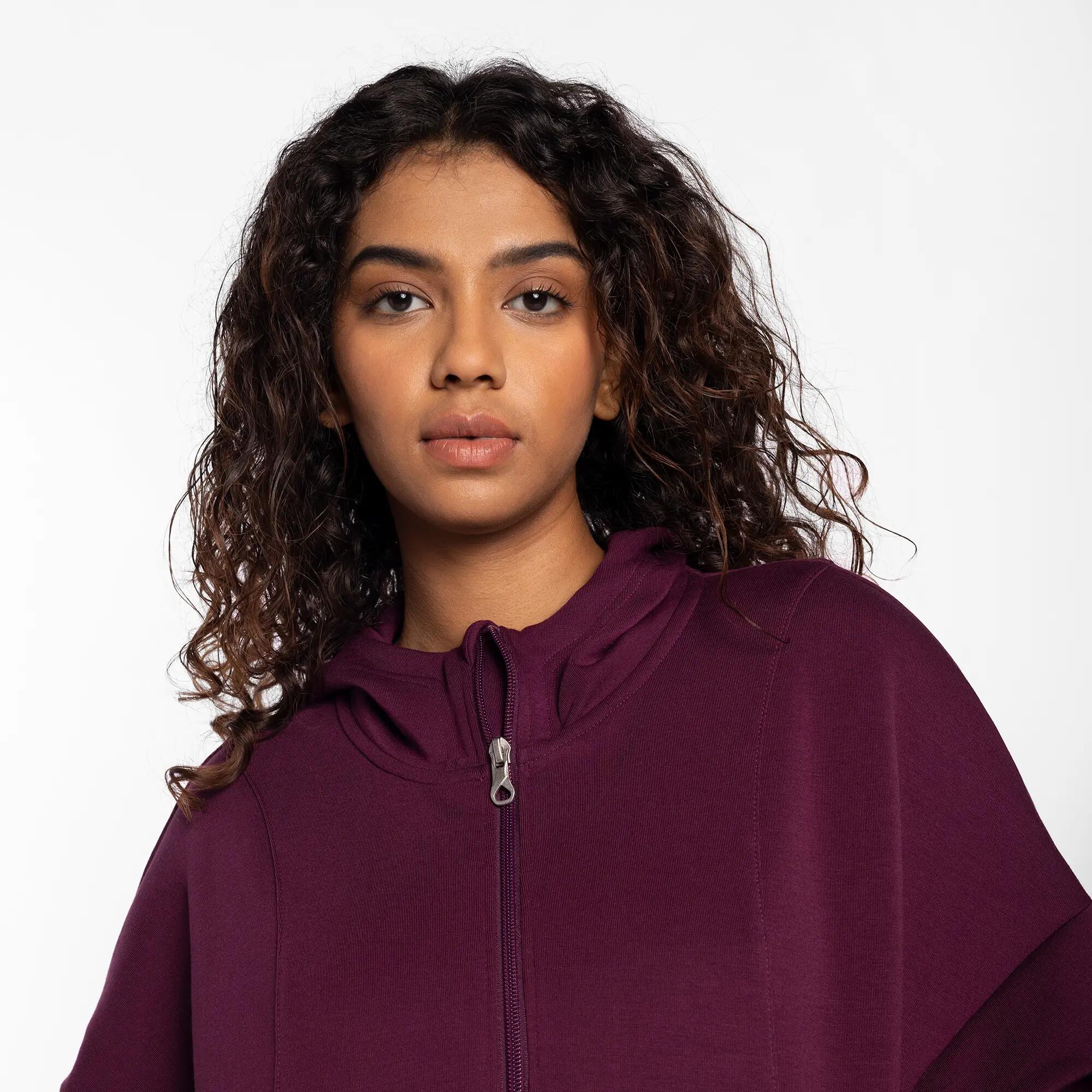 Women's Long-Sleeved Light Winter Gym Jacket Hooded - Beige -  5
