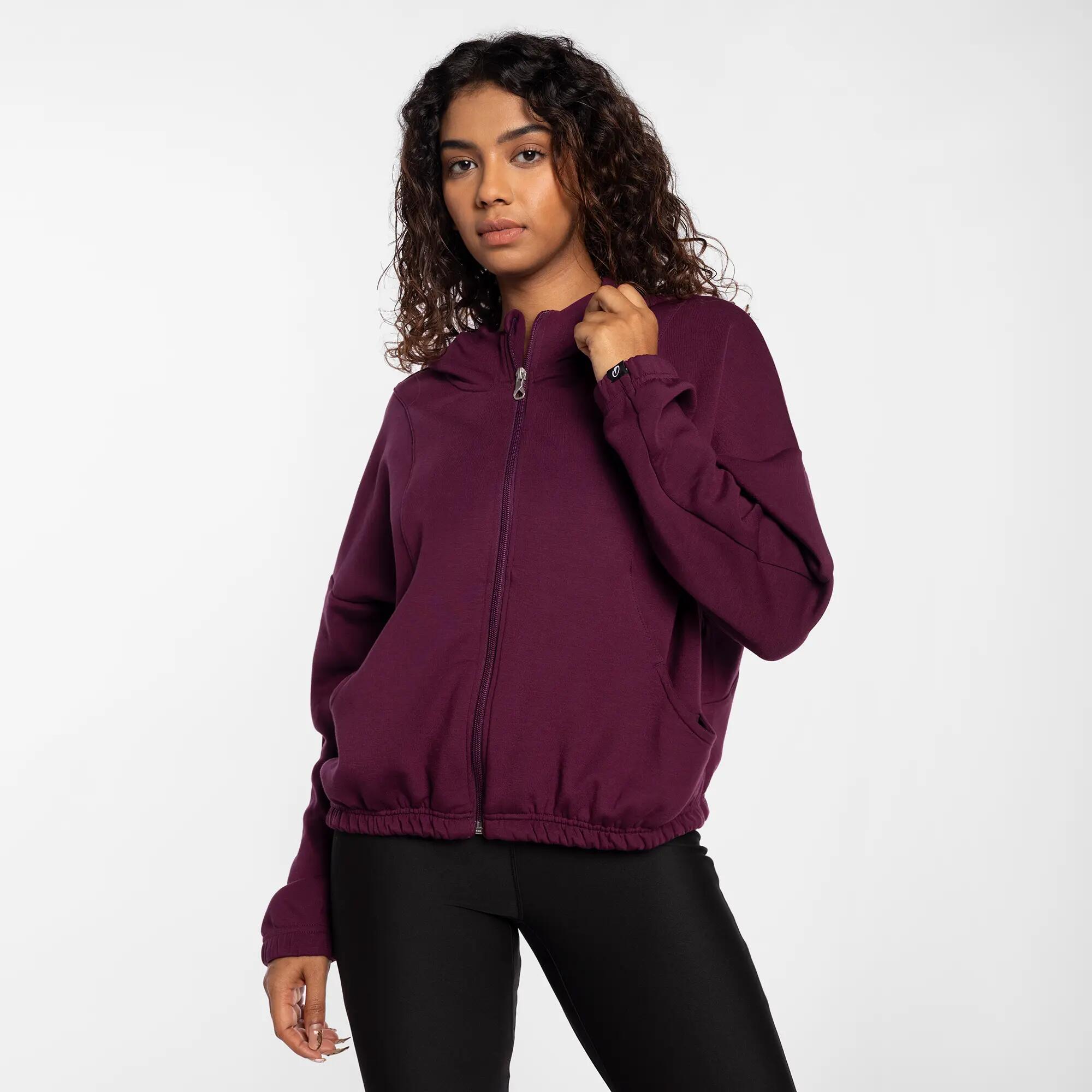 Women's Long-Sleeved Light Winter Gym Jacket Hooded - Beige -  2