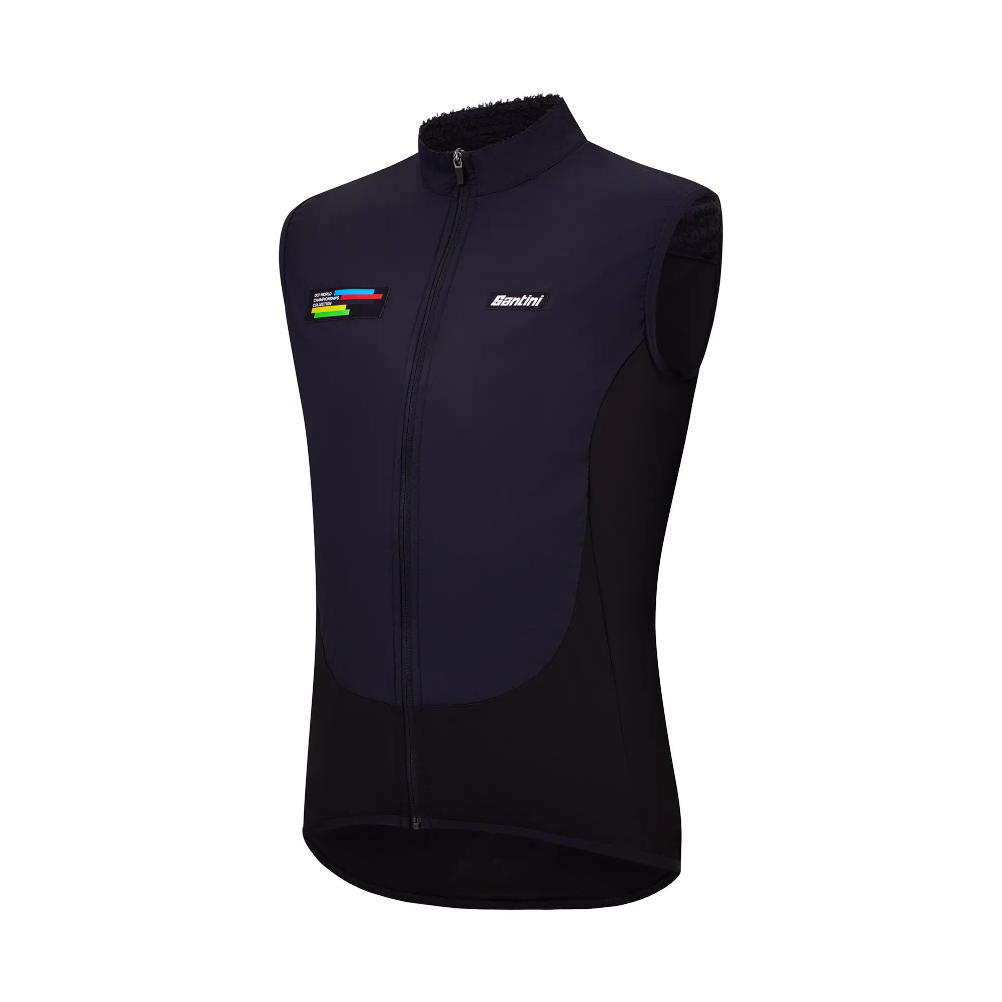 Gilet smanicato antivento Santini tempo fresco tessuto Nuvia nero 2/3