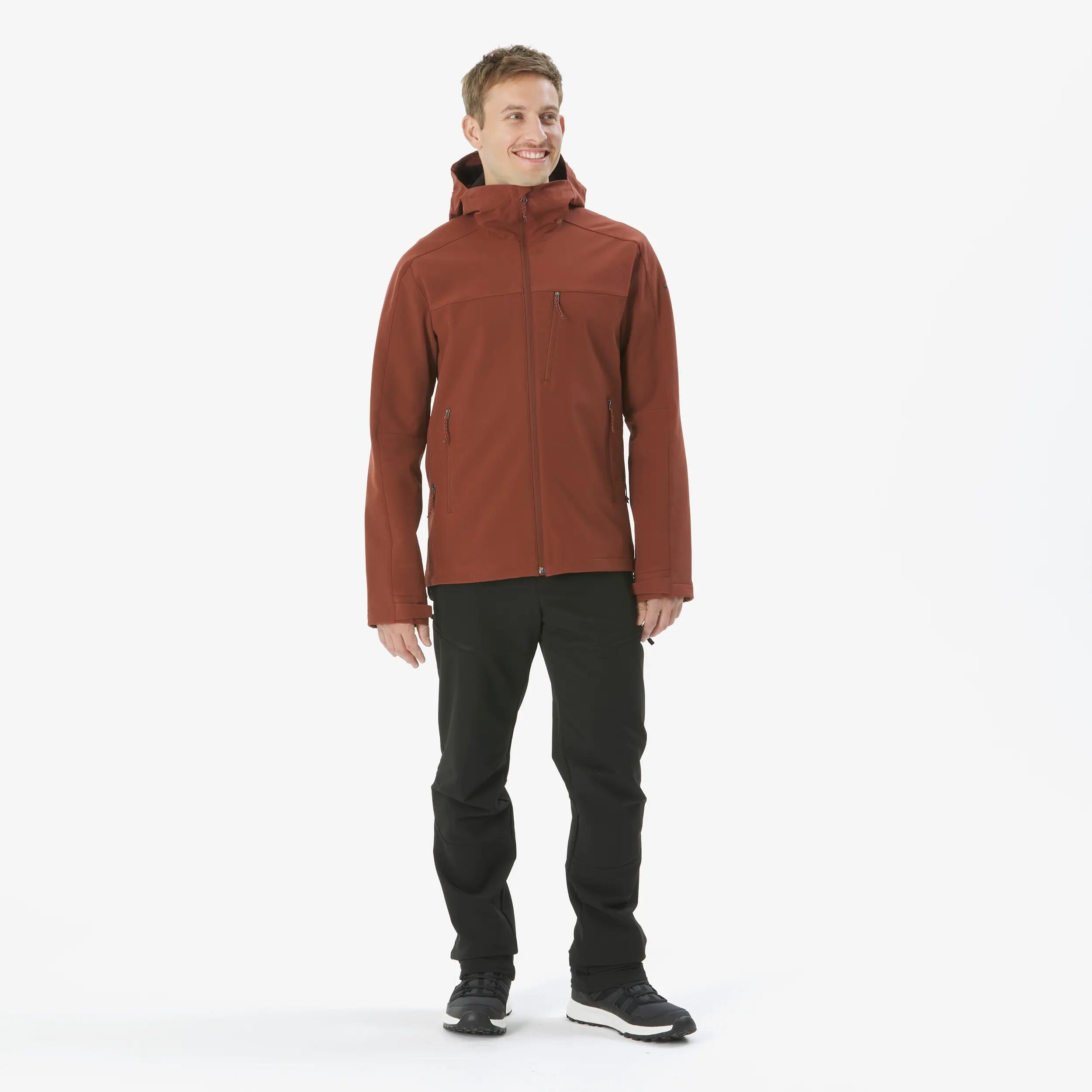 Men Trekking Warm Windproof Softshell Jacket With Hoodie - MT500 Red -  2