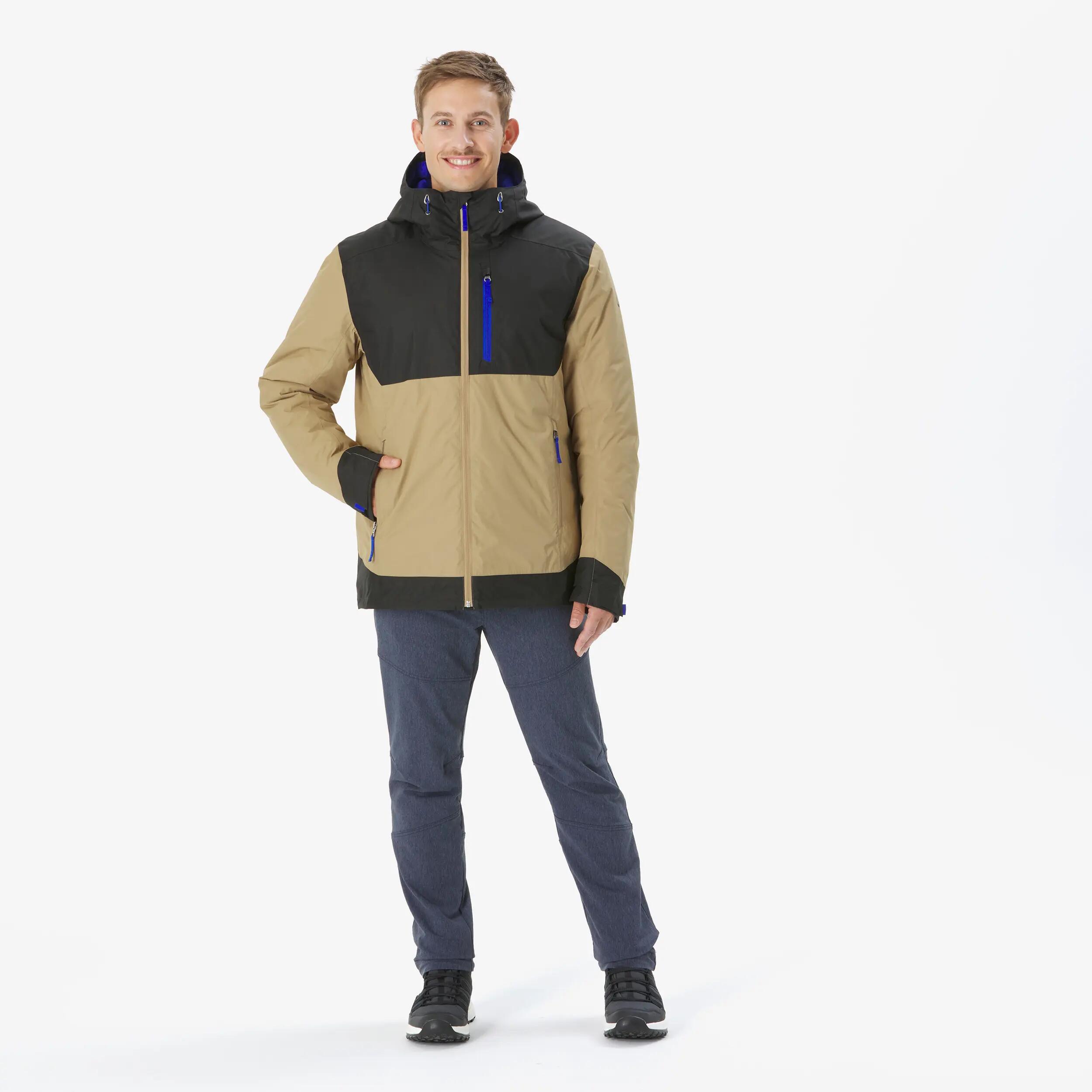 Men’s waterproof hiking jacket -10°C, NH500 - Beige and Green -  3