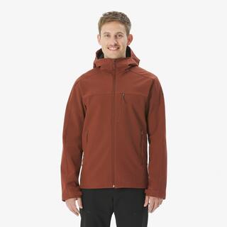 Men Trekking Warm Windproof Softshell Jacket With Hoodie - MT500 Red