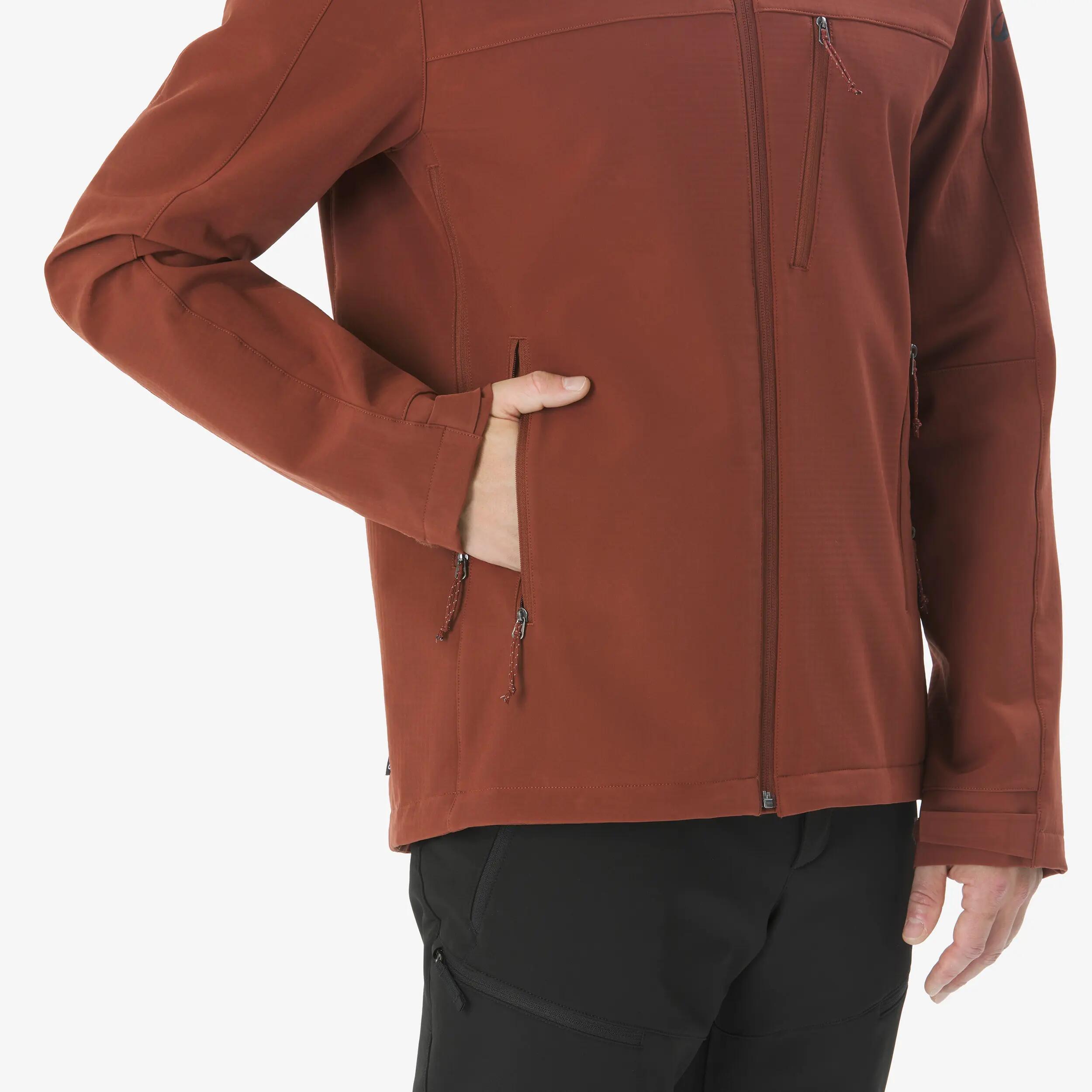 Men Trekking Warm Windproof Softshell Jacket With Hoodie - MT500 Red -  5