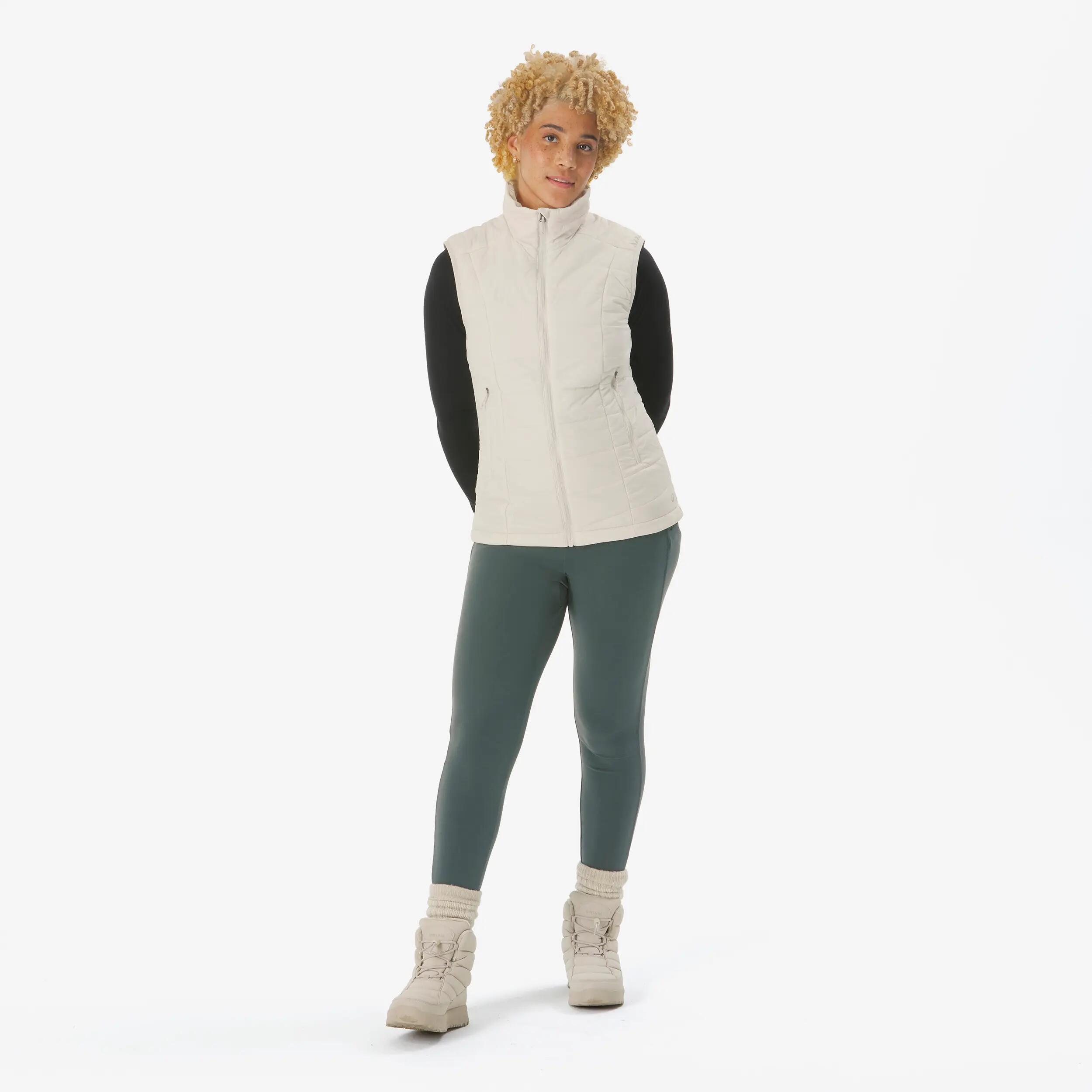 Women Warm Sleeveless Puffer Jacket Beige MT100 -  2