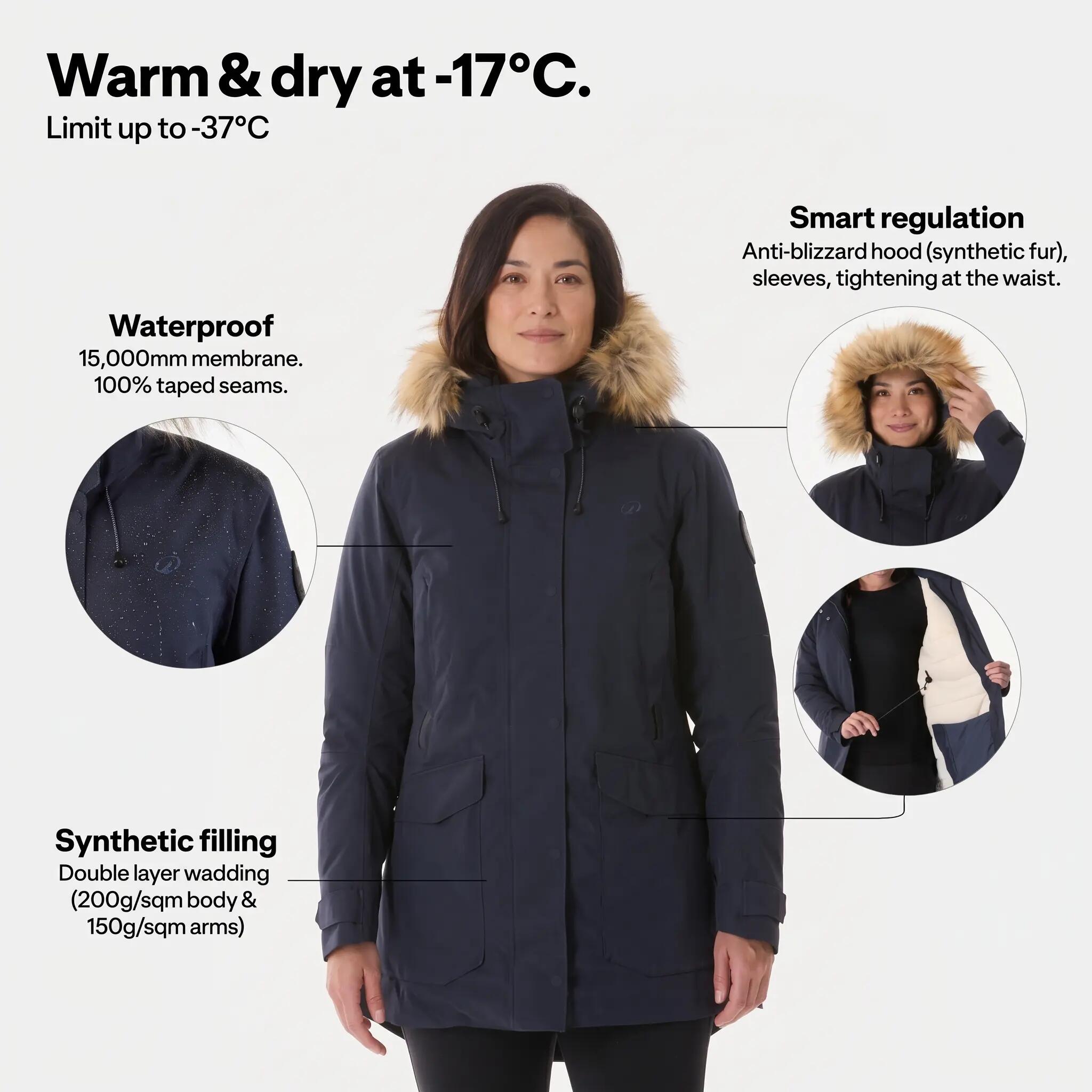 Parka invierno de senderismo para mujer,  -17 °C NH900 azul oscuro 15/19