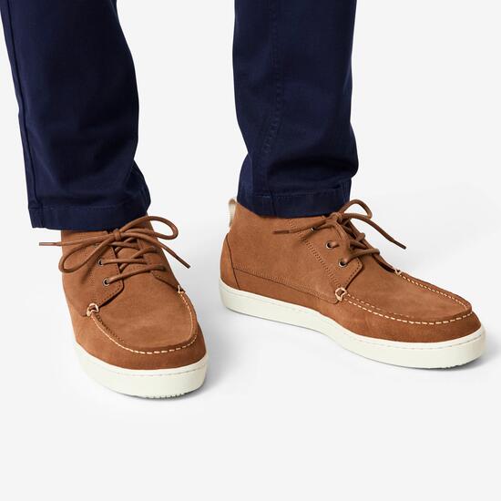 Chaussure bateau 120 montante en cuir nubuck camel homme