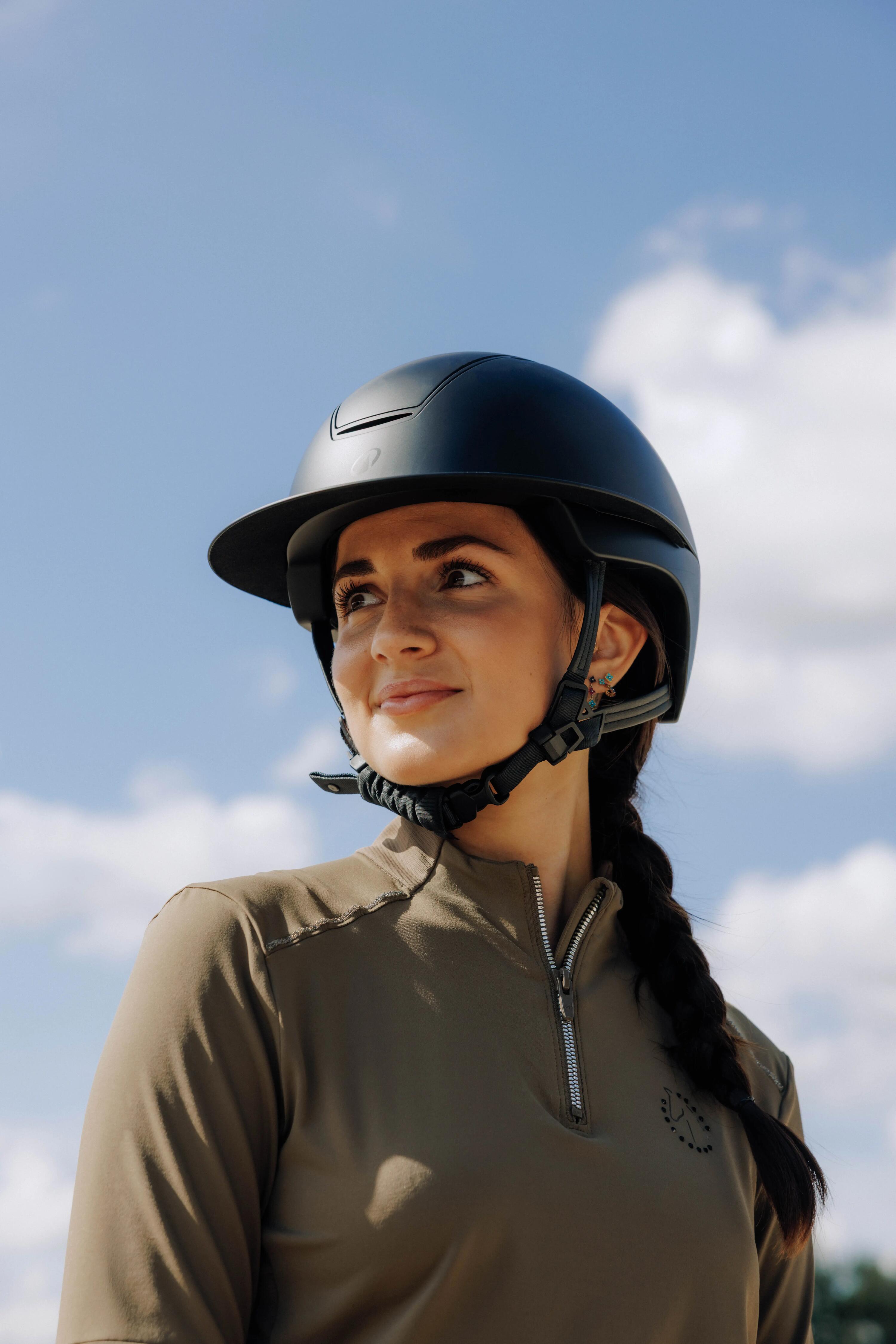 Casque équitation visière large 900 ERT - Noir mat 3/4