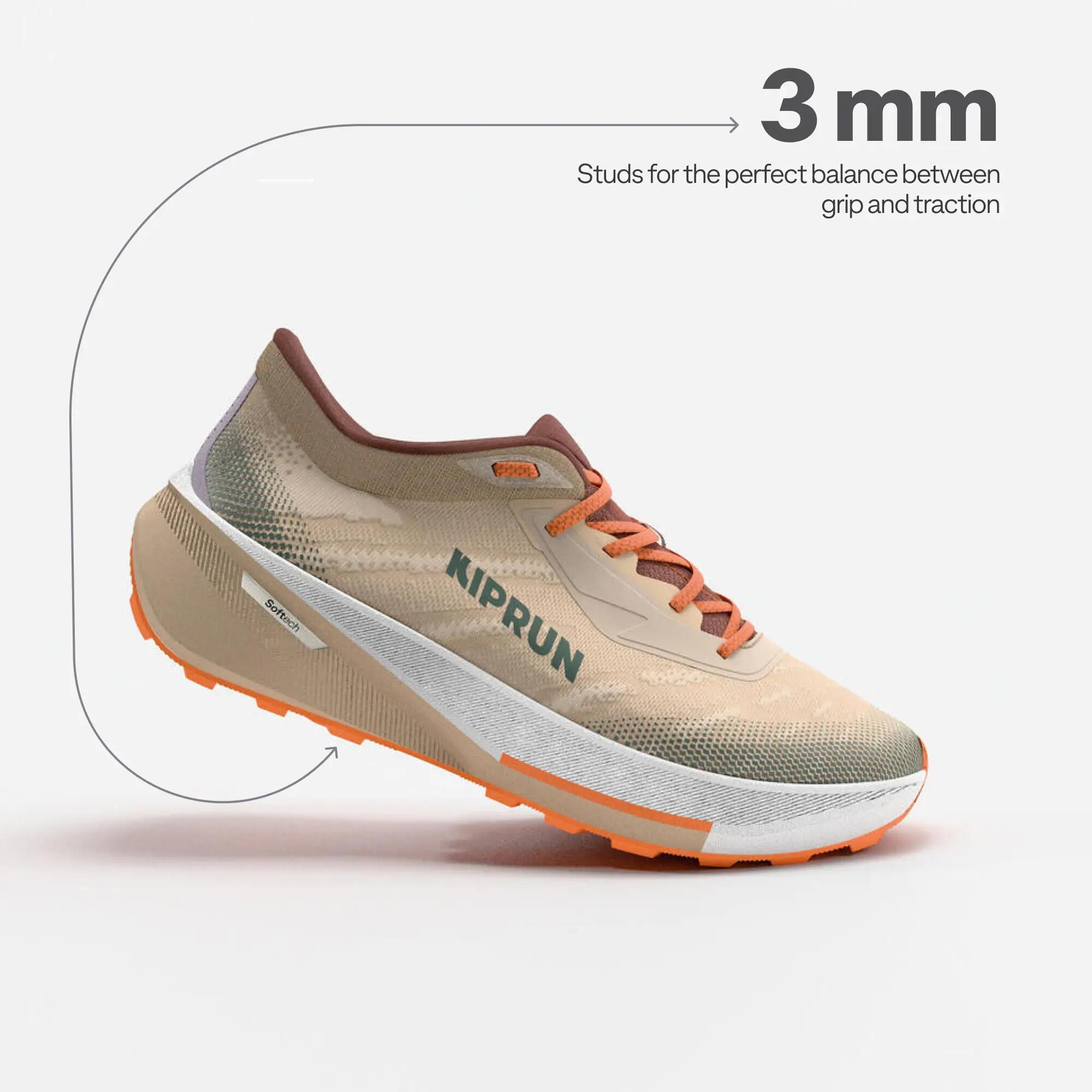 Men Road and Trail Gravel Grip Shoes, Kiprun Kipcore Gravel - Beige/Orange -  4