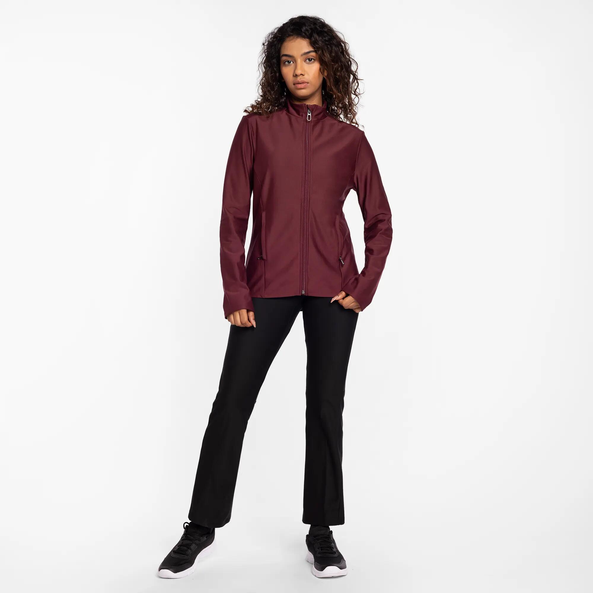 Women's Zip-Up Moisture Management Light Winter Gym Jacket - Maroon -  2