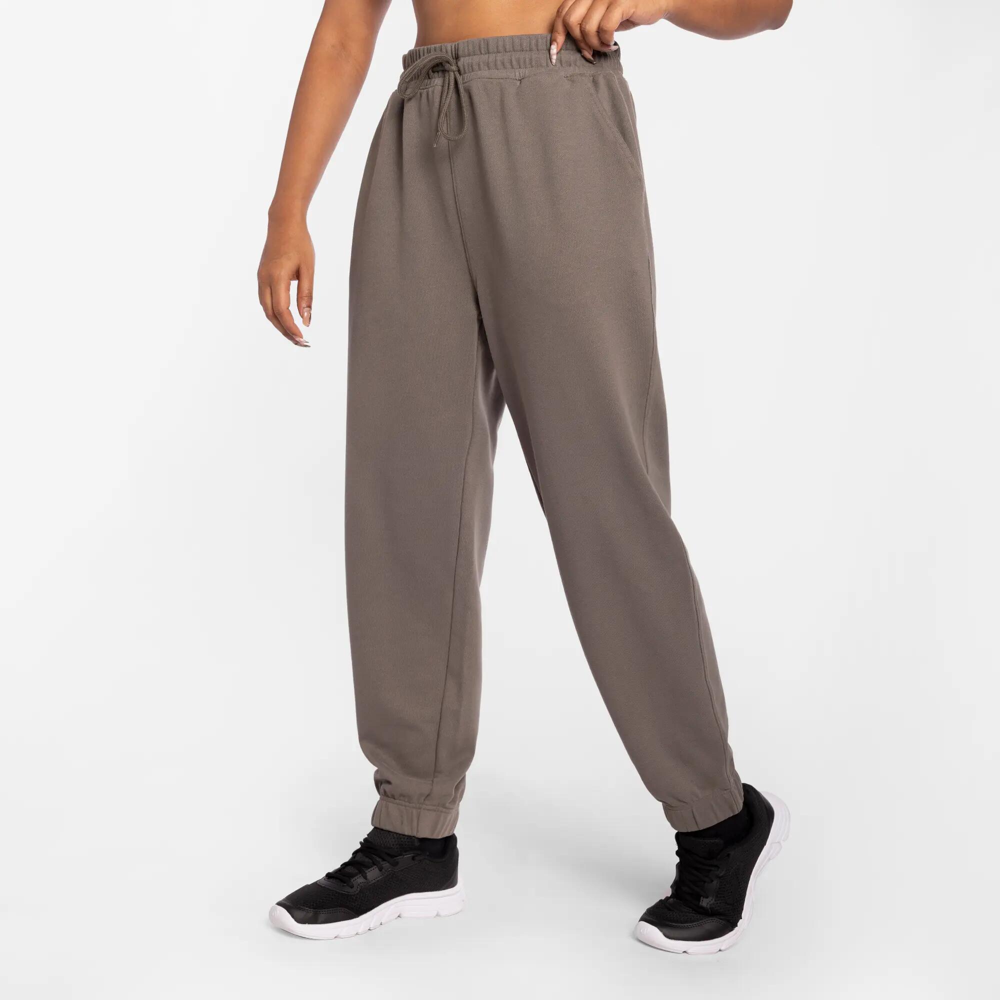 Women's straight-leg cotton jogging bottoms, ash khaki -  3