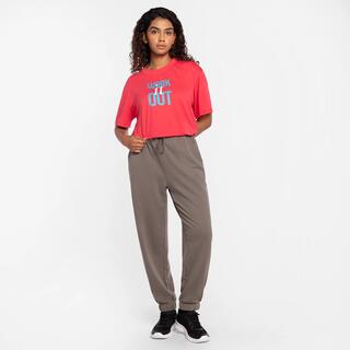 Women's straight-leg cotton jogging bottoms, ash khaki