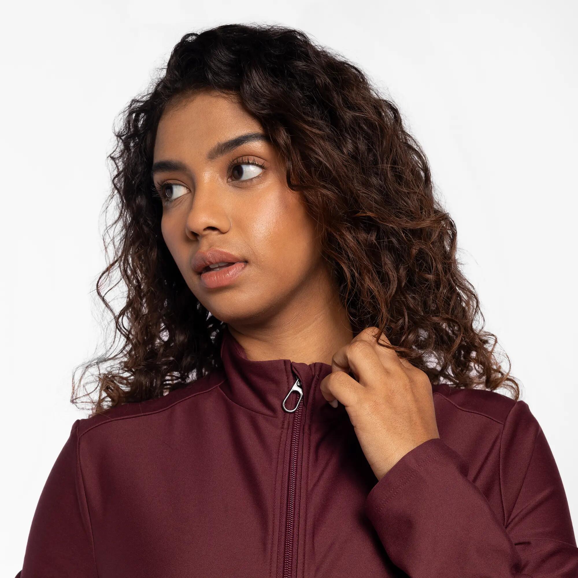Women's Zip-Up Moisture Management Light Winter Gym Jacket - Maroon -  4