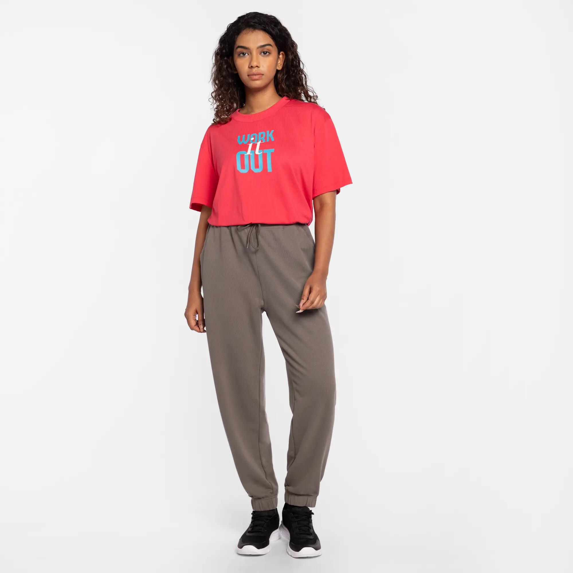 Women's straight-leg cotton jogging bottoms, ash khaki -  2