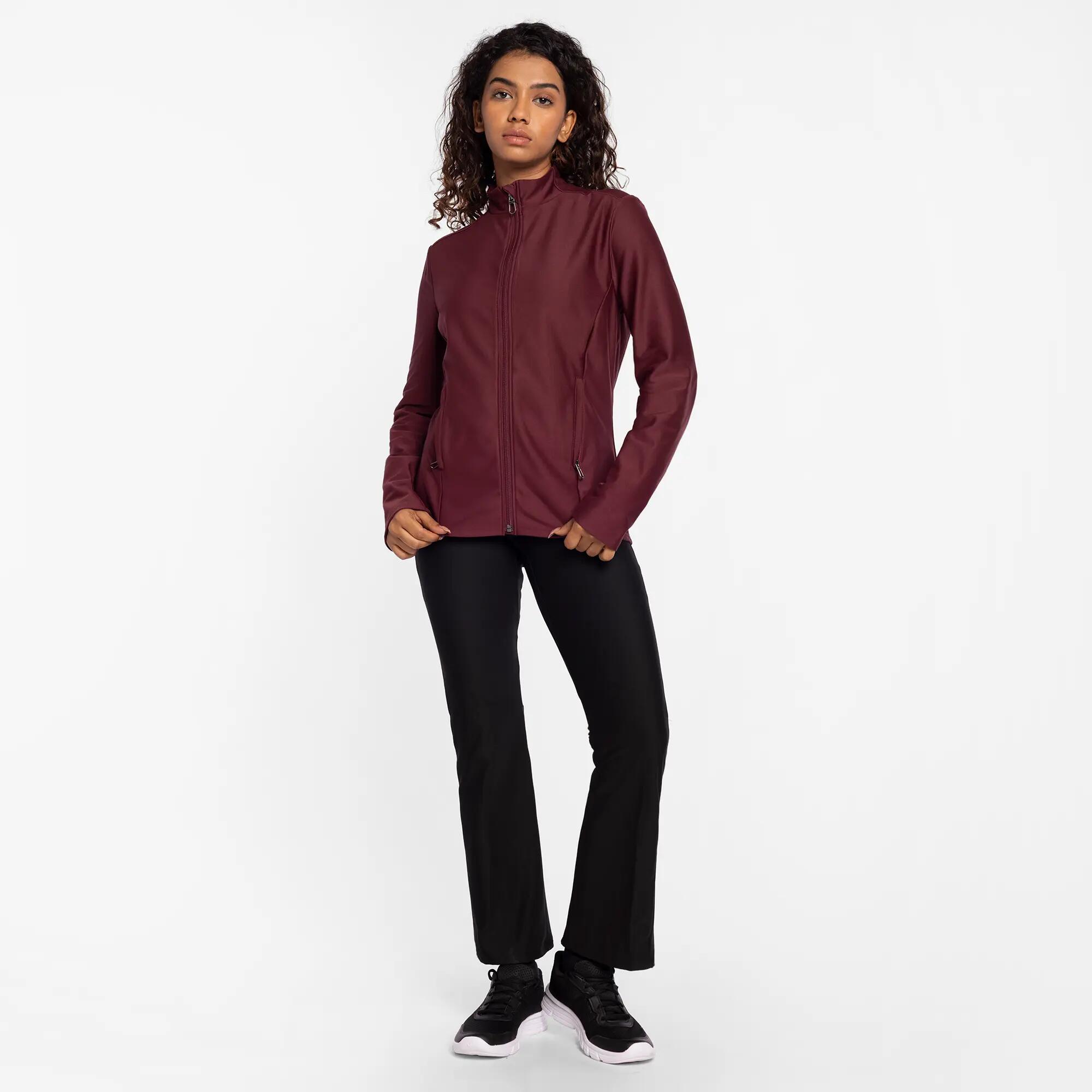 Women's Zip-Up Moisture Management Light Winter Gym Jacket - Maroon -  1