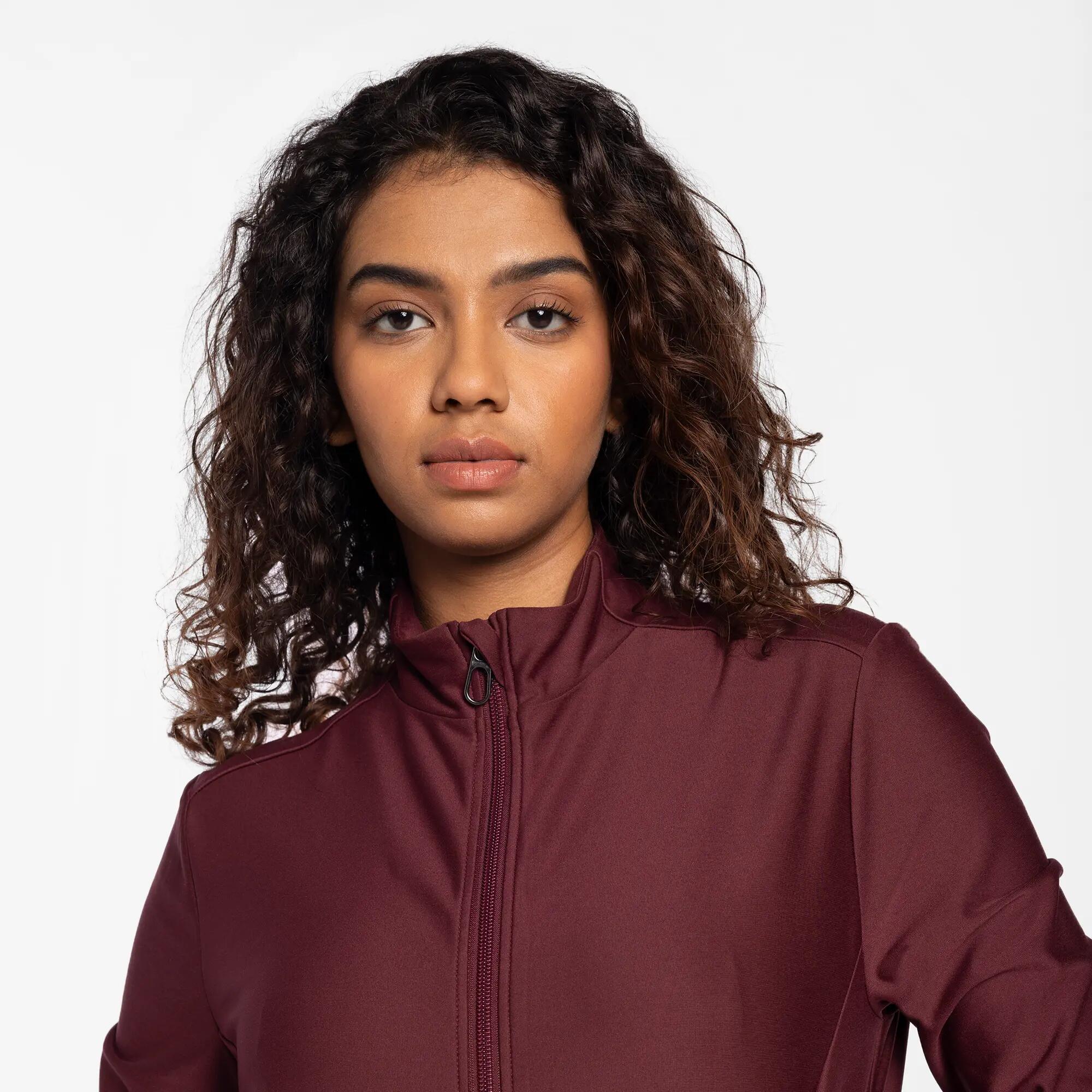 Women's Zip-Up Moisture Management Light Winter Gym Jacket - Maroon -  3