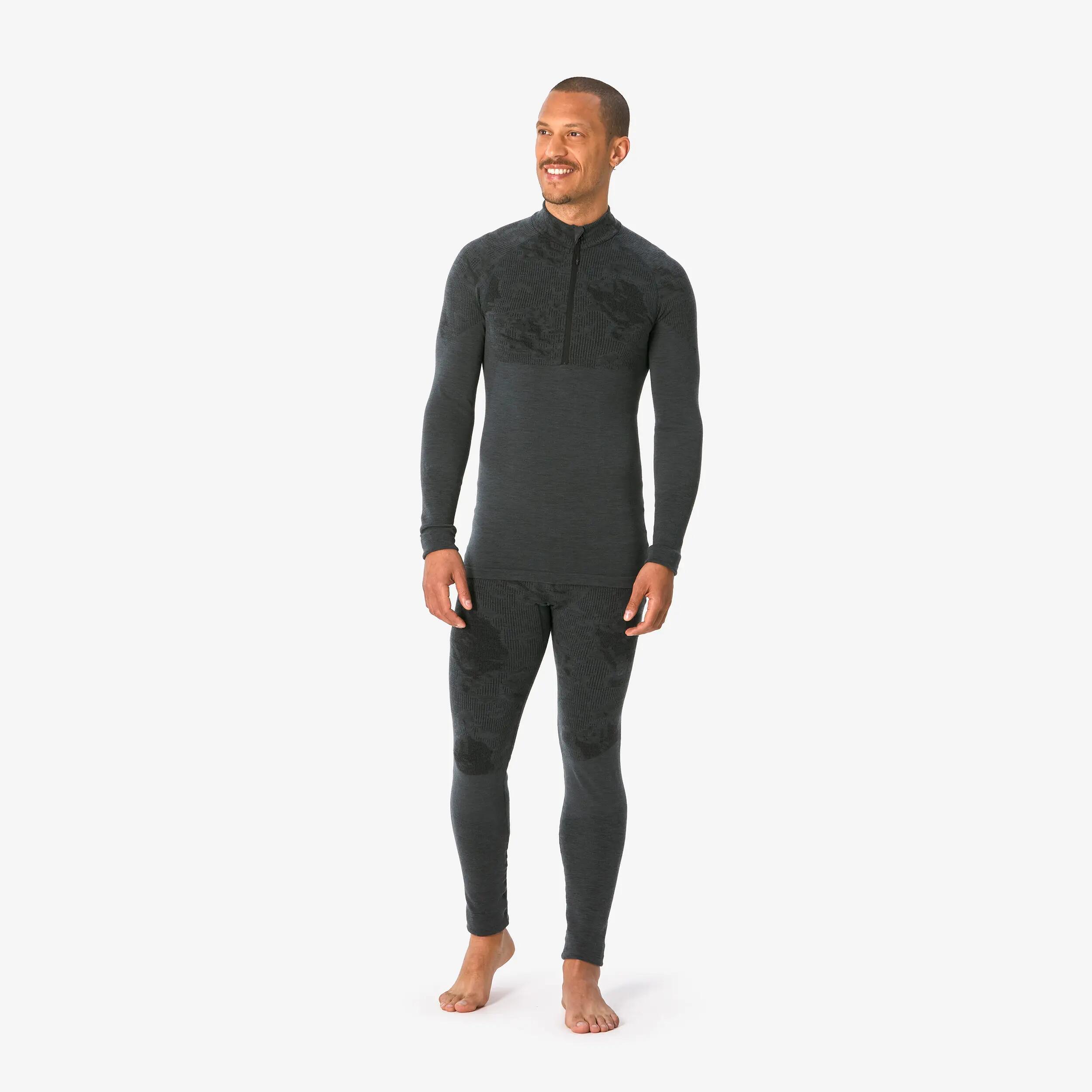 Men’s merino wool thermal base layer bottoms, BL900 Wool Seamless in black 3/6