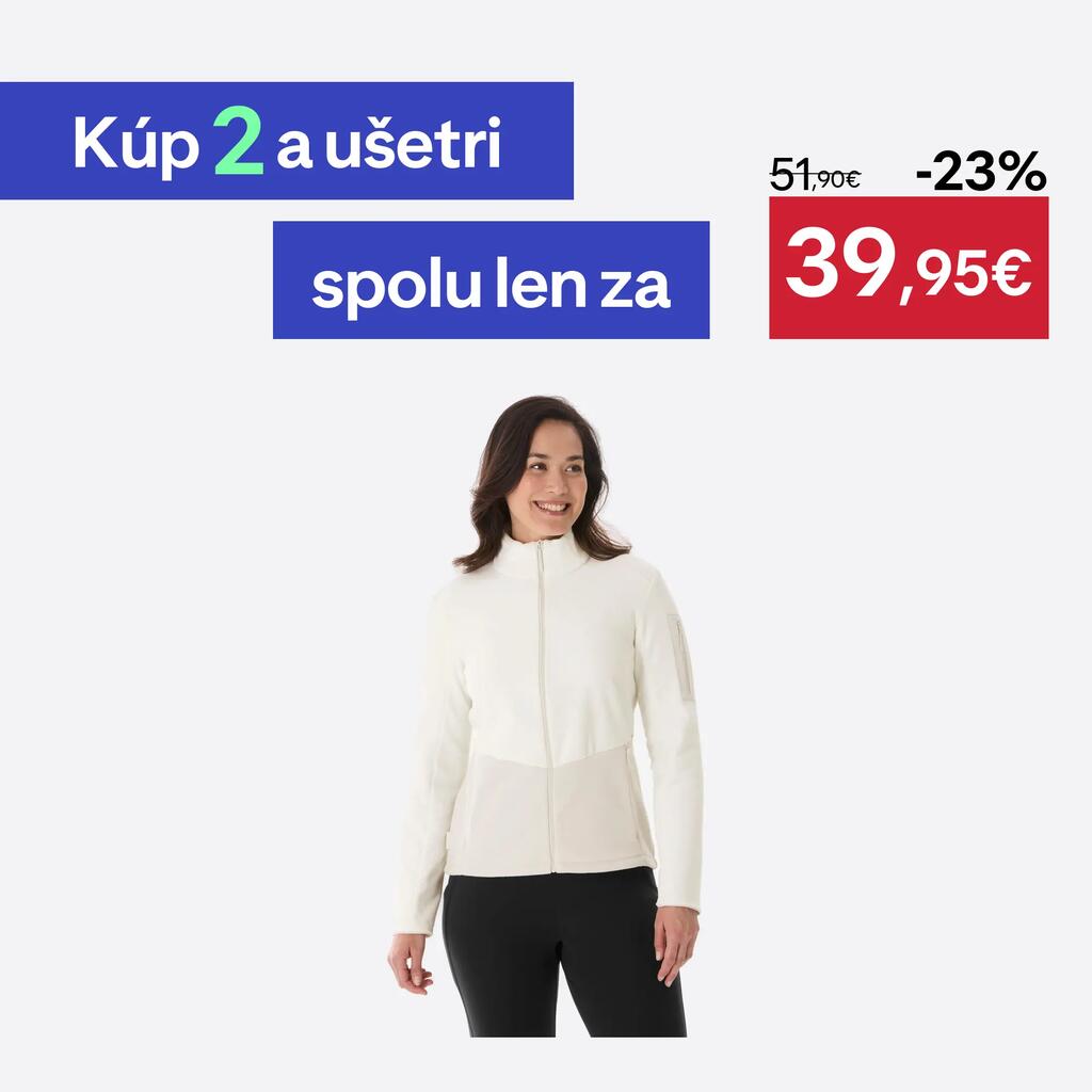 Dámska fleecová turistická mikina na zips MH500 bielo-béžová