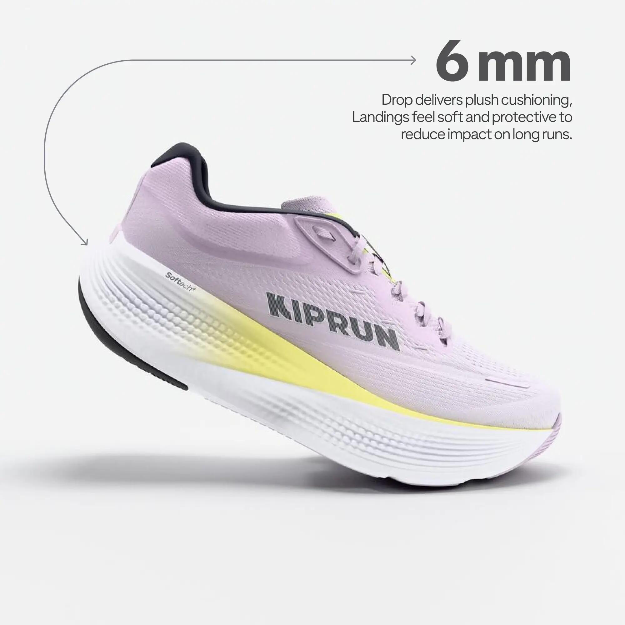 Women Road Running Max Cushion Shoes, Kiprun Kipride Max - Purple/Yellow -  3