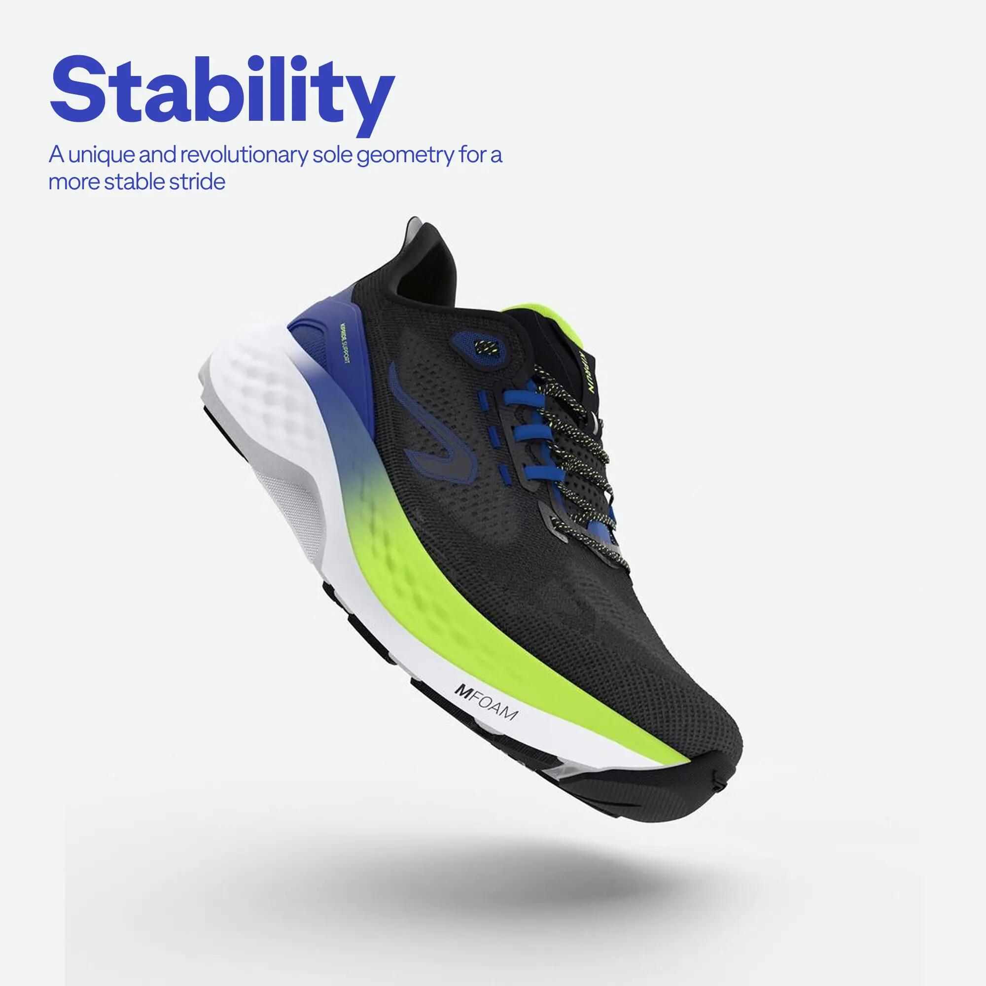 Men Road Running Motion Support Shoes, Kiprun KS900 Support - Black/Blue/Yellow -  3
