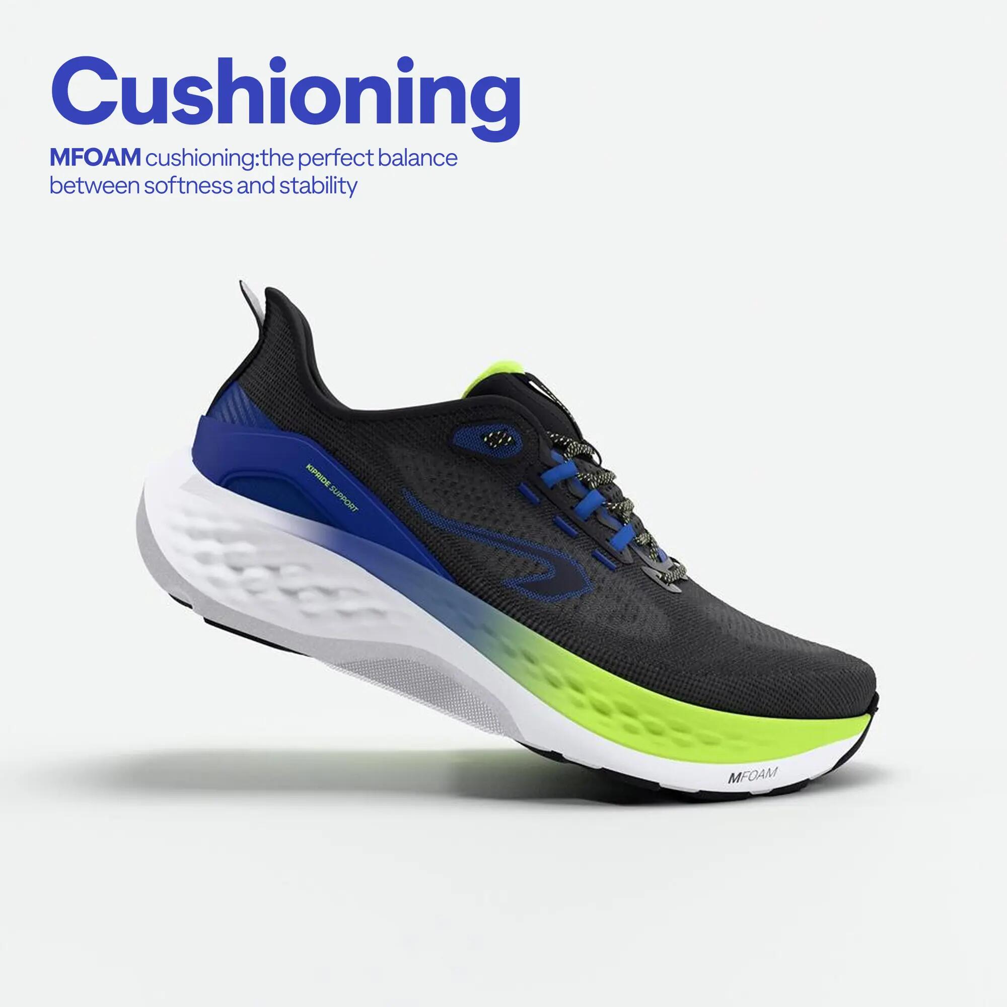 Men Road Running Motion Support Shoes, Kiprun KS900 Support - Black/Blue/Yellow -  2