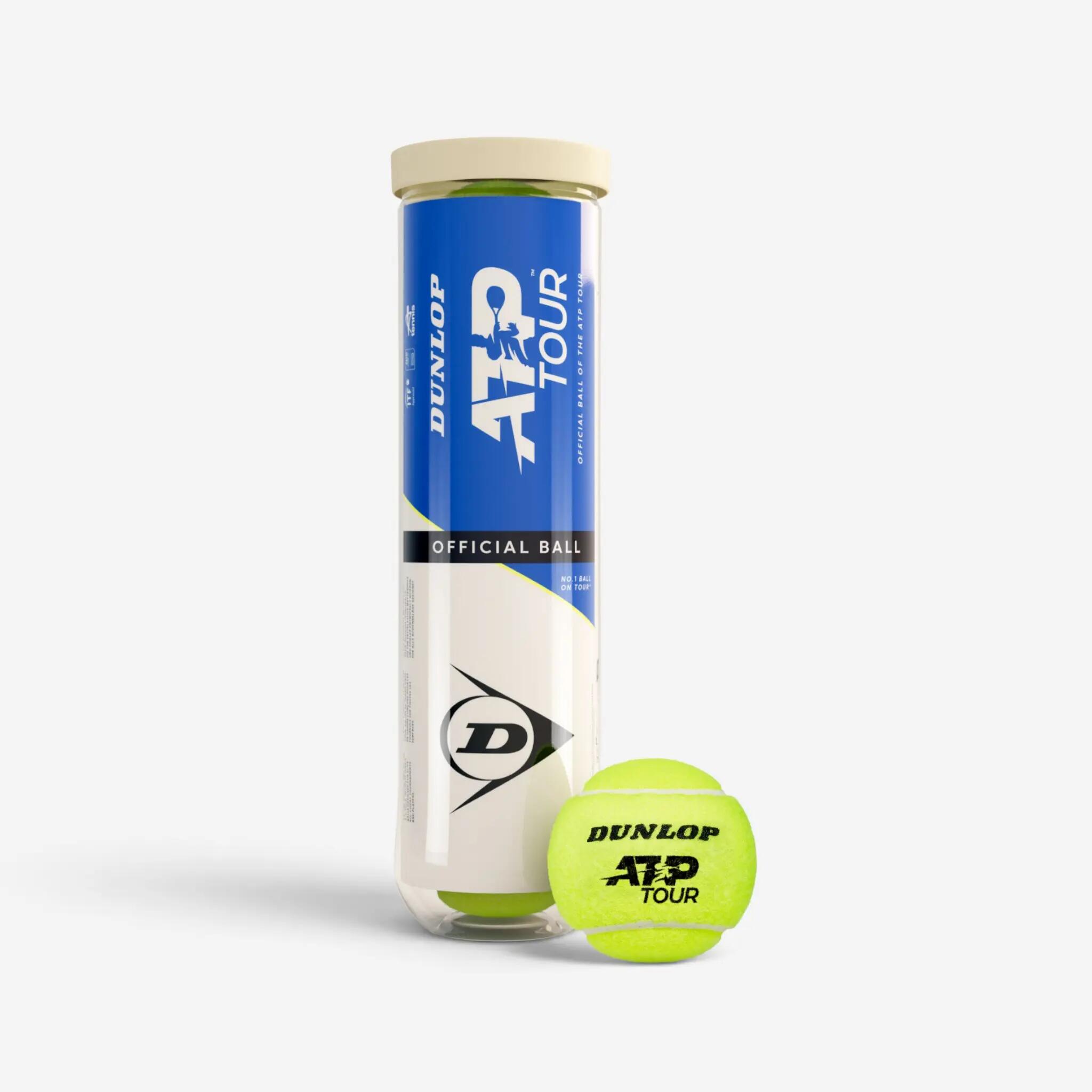 Balles de tennis Dunlop ATP tour jaune, carton de 18 tubes de 4 balles 2/3