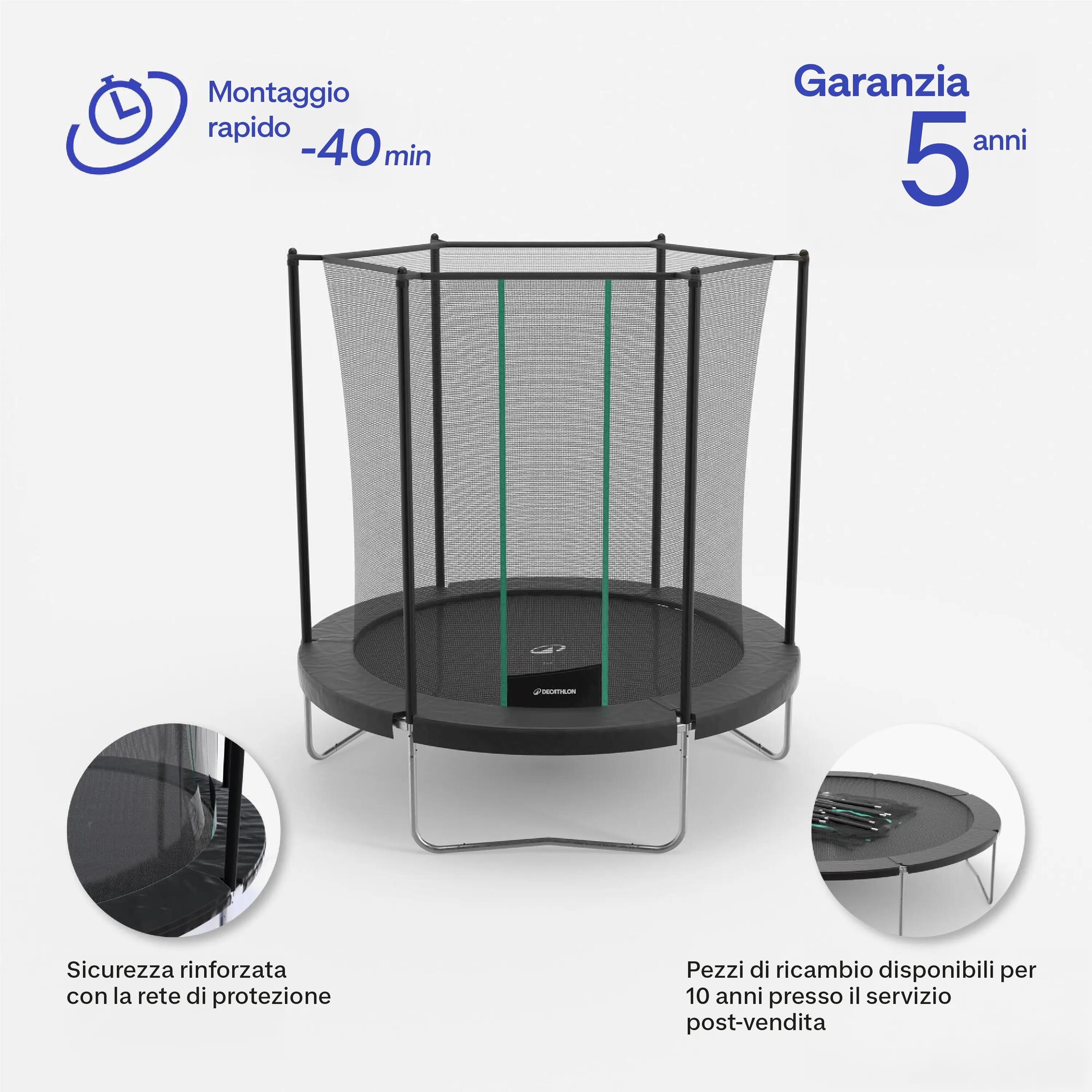 Trampolín con red de seguridad y montaje sin herramientas 240 13/28