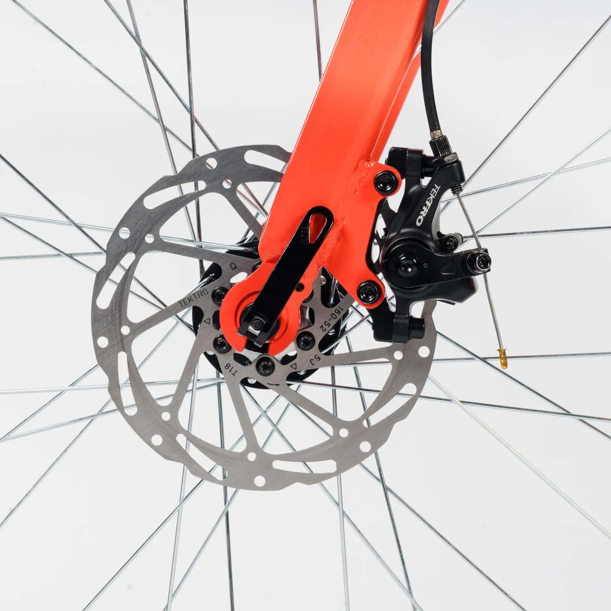 Rockrider EXPLORE 20 High Frame Single-Speed Mountain Bike, Mechanical Disc Brake, 27.5" Wheels - Flame Orange -  3