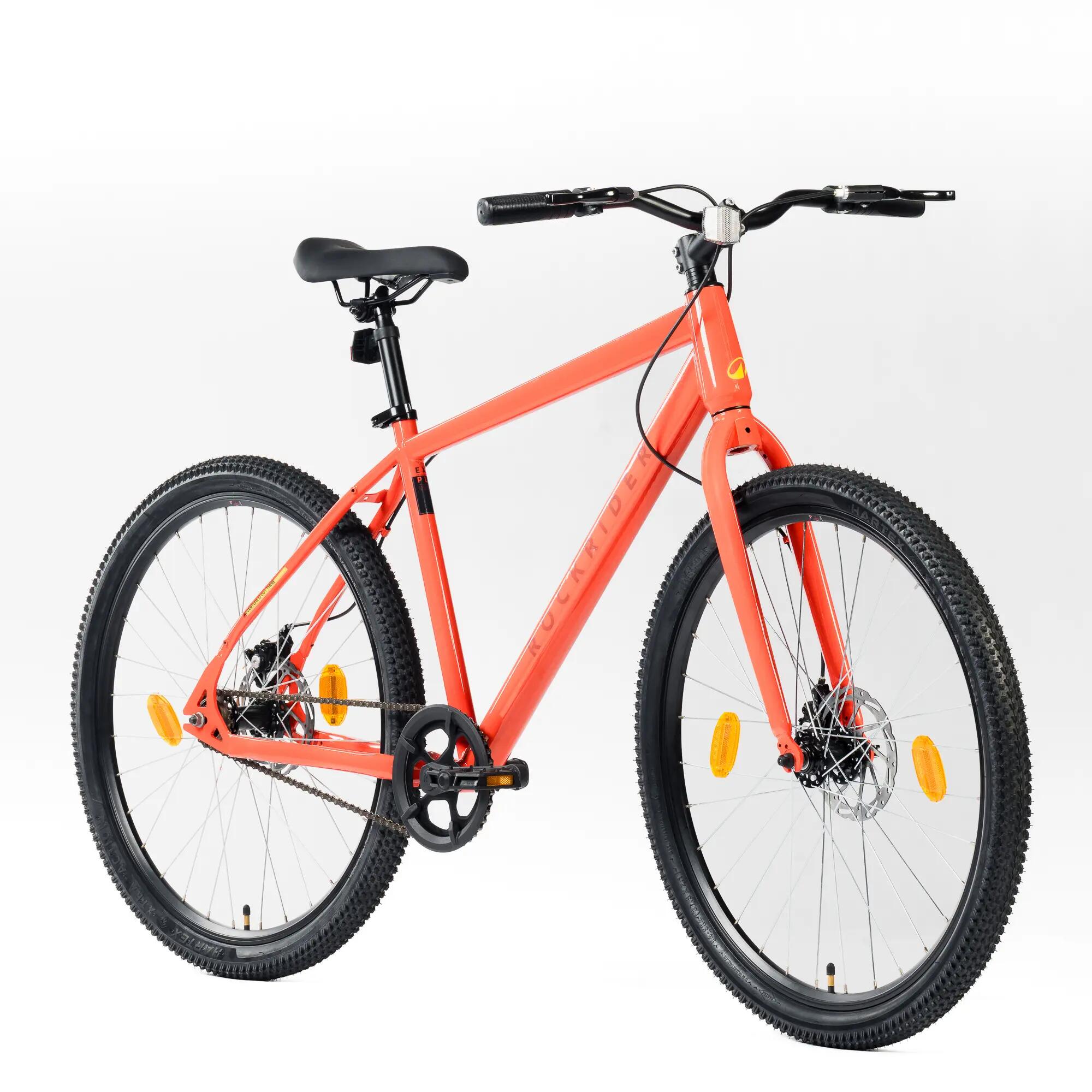 Rockrider EXPLORE 20 High Frame Single-Speed Mountain Bike, Mechanical Disc Brake, 27.5" Wheels - Flame Orange -  2