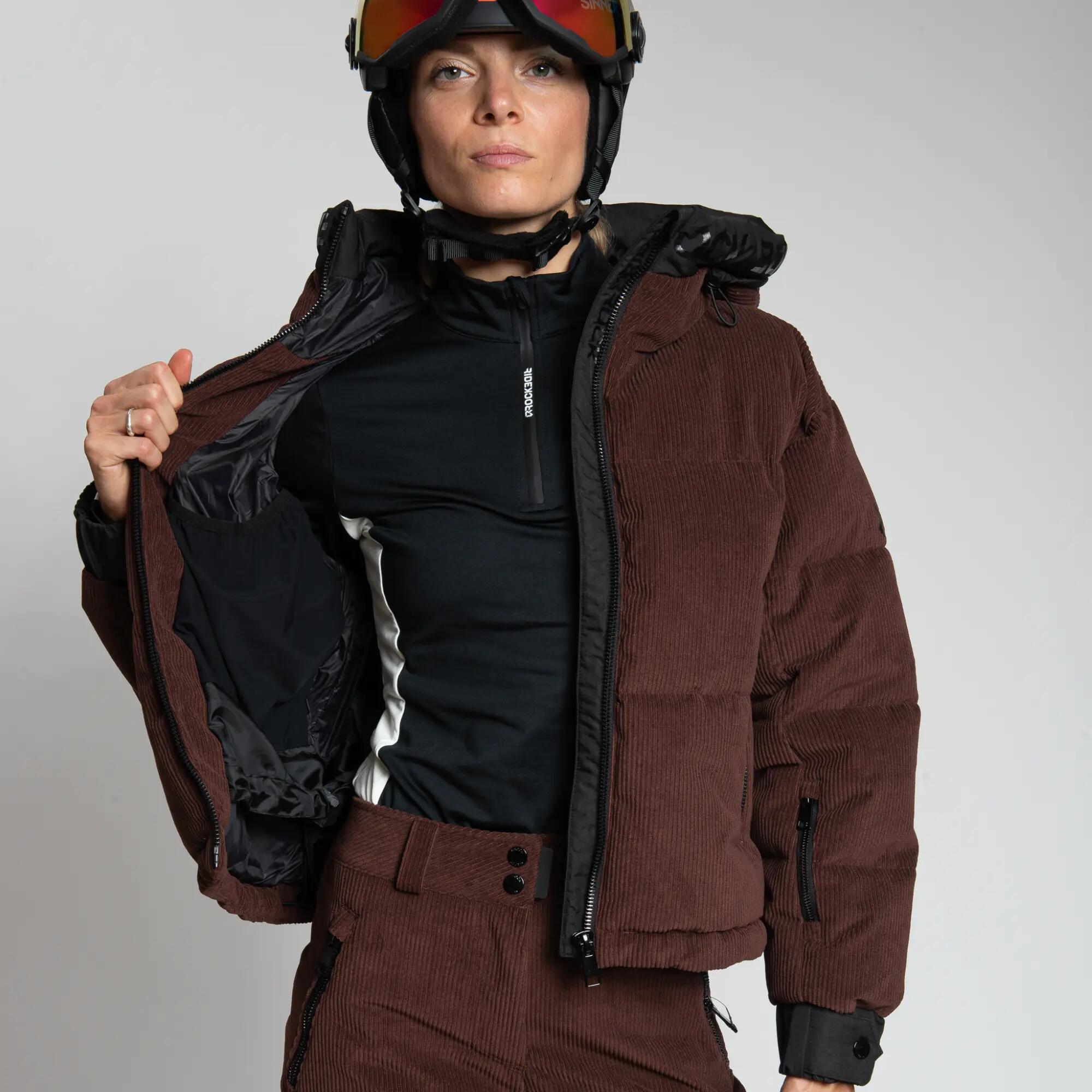 Giacca sci donna Rock Experience Epic ride Velluto marrone nero 3/8