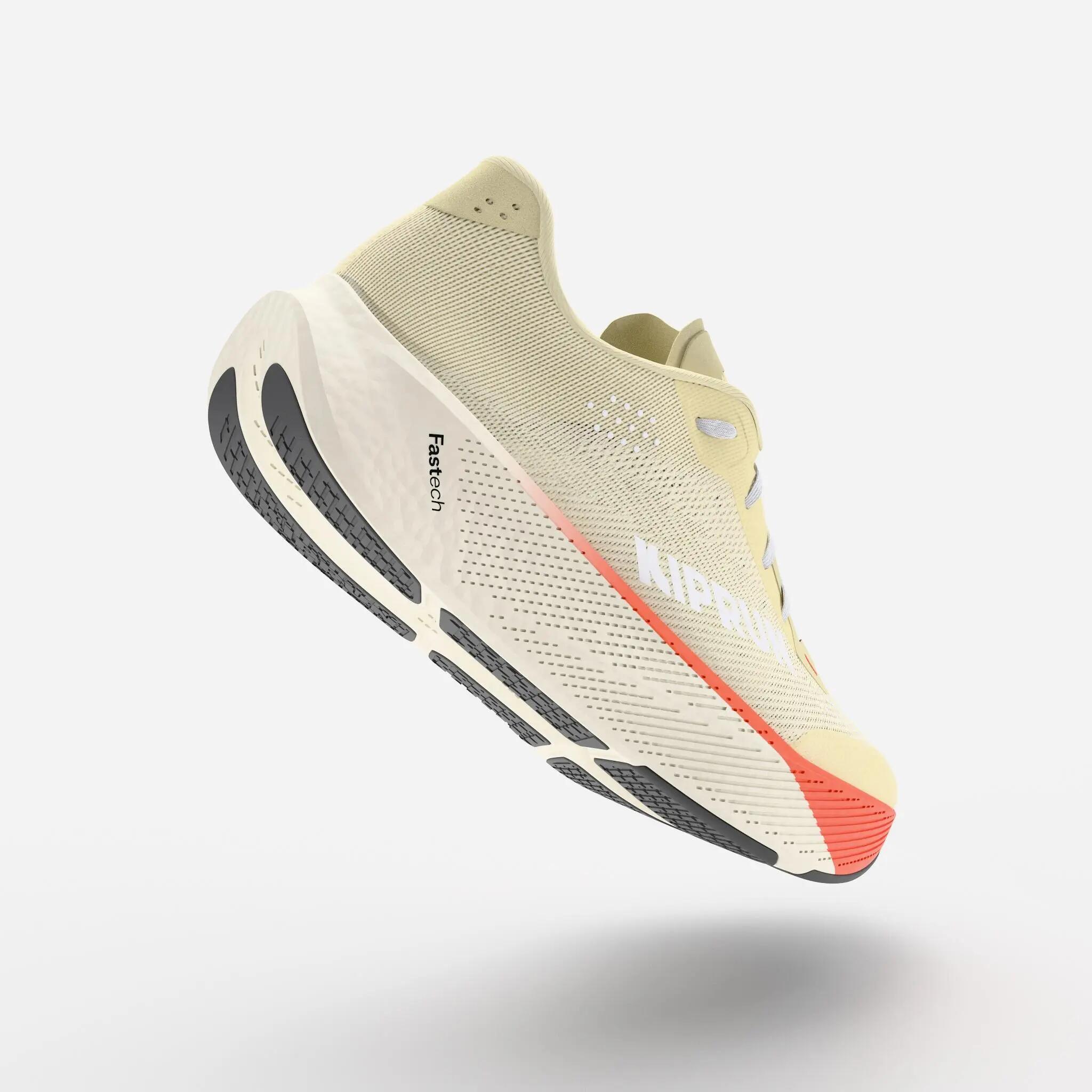 Zapatillas running carretera mujer, Kiprun Kipride amarillo  3/9