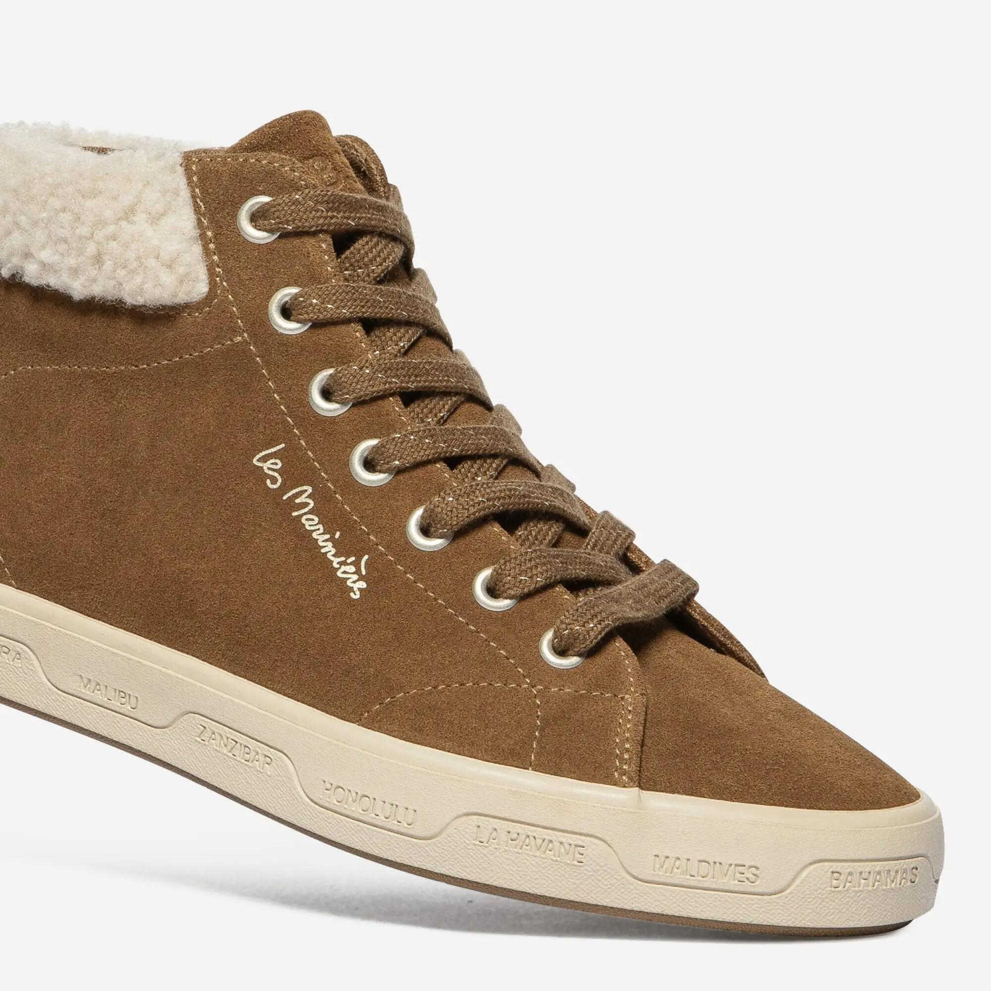 TBS Chaussure montante hiver cuir femme LAYALLI cognac 3/4