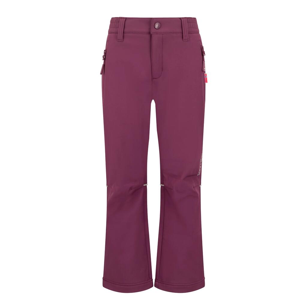 KIDS’ SOFTSHELL HIKING TROUSERS (AGES 6–14), KIDS FJELL TROLLKIDS BURGUNDY
