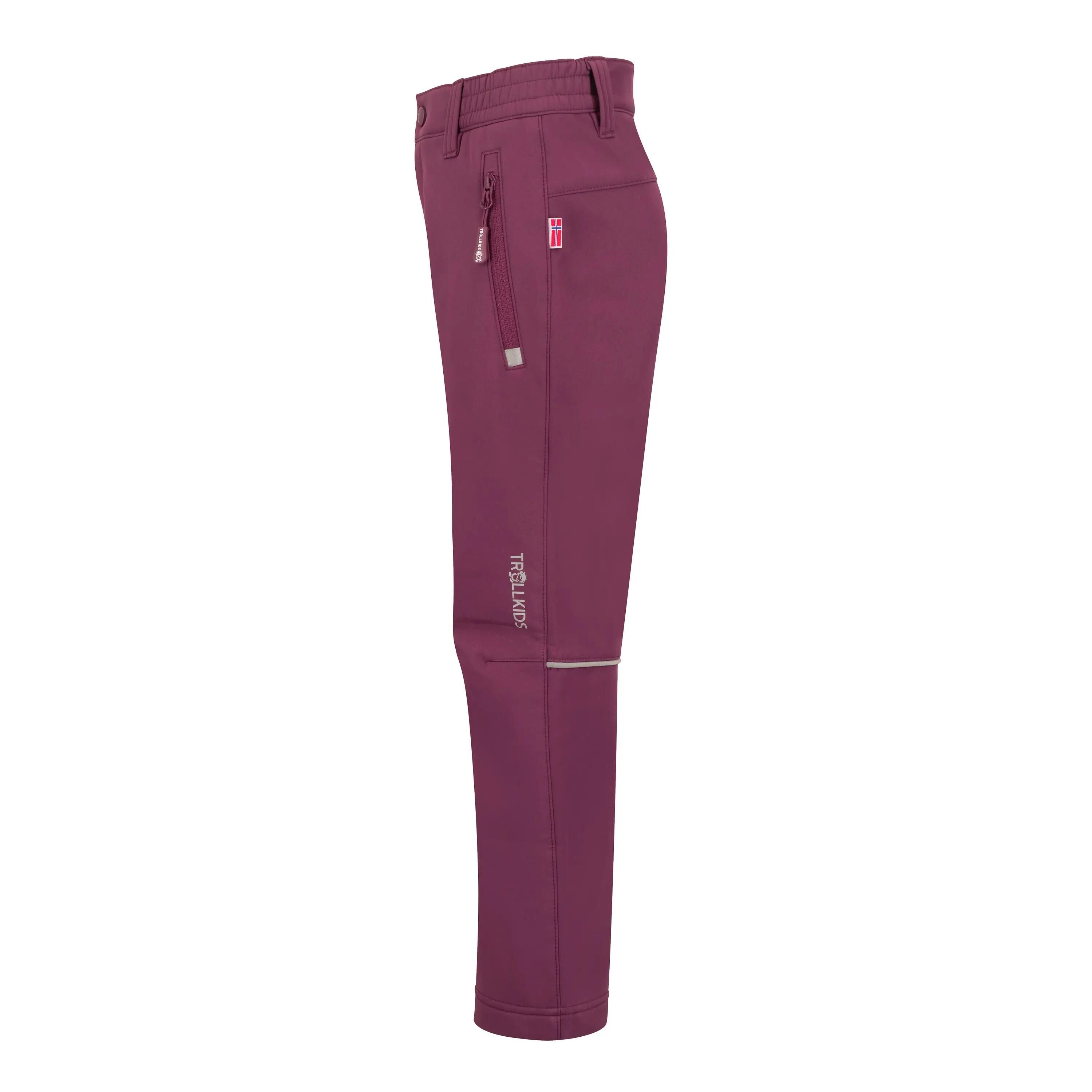 PANTALON SOFTSHELL DE RANDONNEE ENFANT 6 -14 ans , KIDSFJELL TROLLKIDS BORDEAUX 3/4