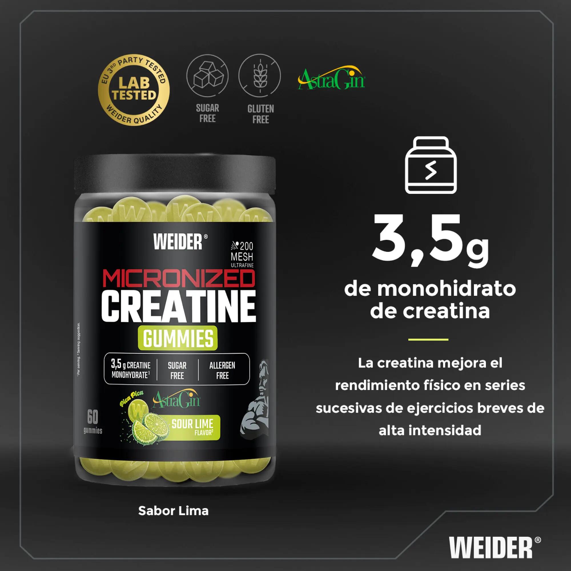 Gummies de creatina sin azúcar lima ácida Weider 60 unidades 3/4