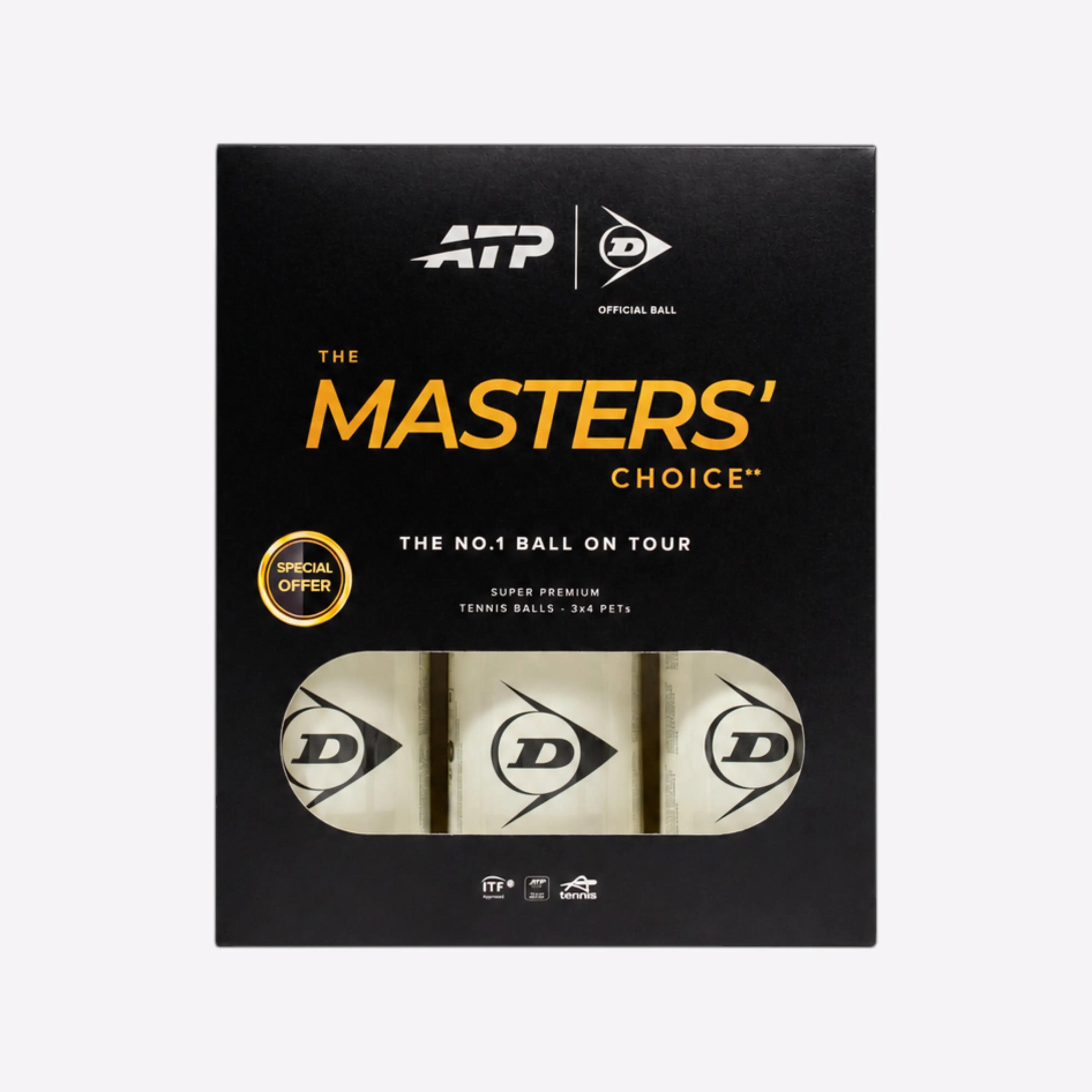 Balles de tennis Dunlop ATP tour jaune, pack de 3 tubes de 4 balles 1/4