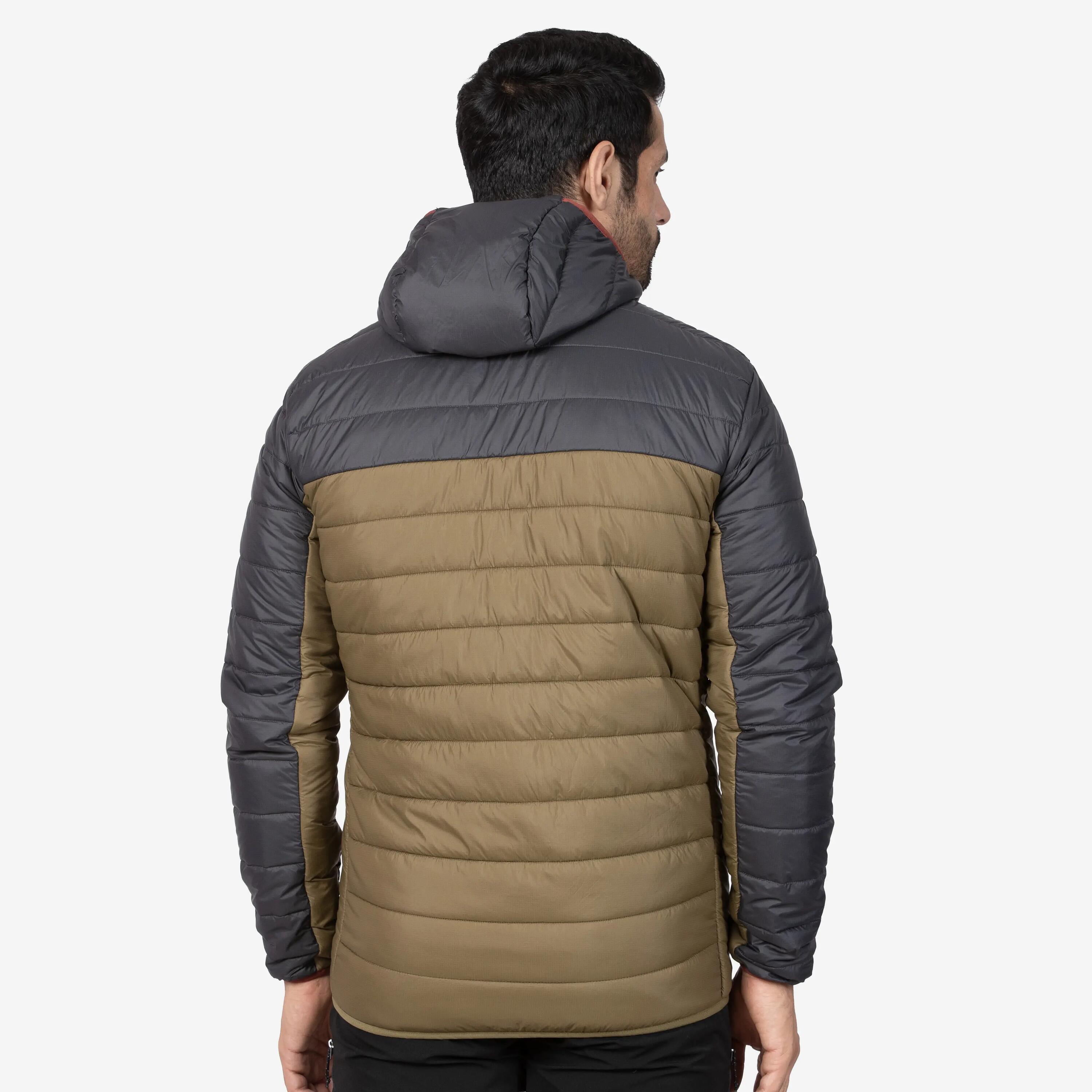 Men Hiking & Trekking Warm Puffer Jacket With Hoodie -10°C Khaki MH500 -  3