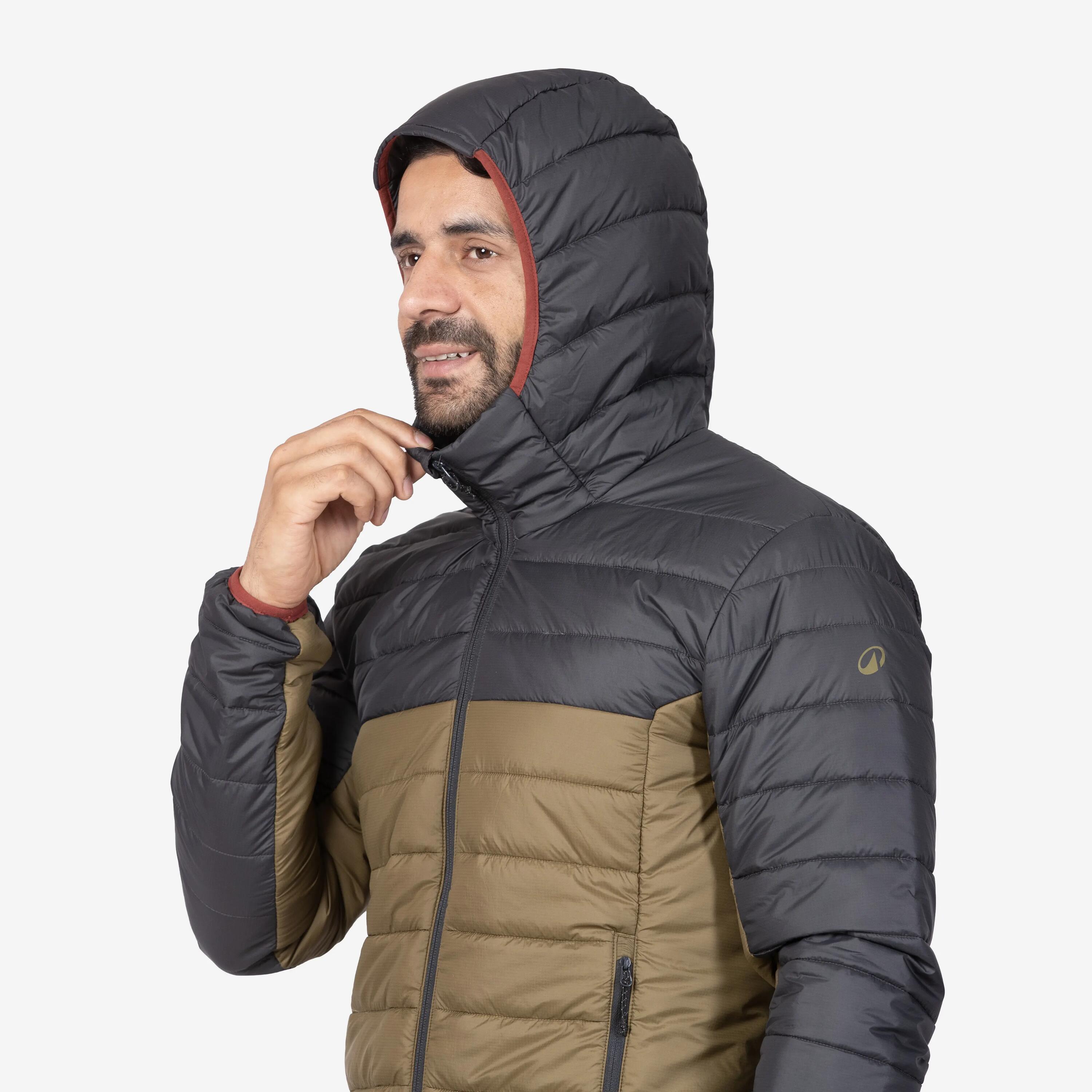 Men Hiking & Trekking Warm Puffer Jacket With Hoodie -10°C Khaki MH500 -  4