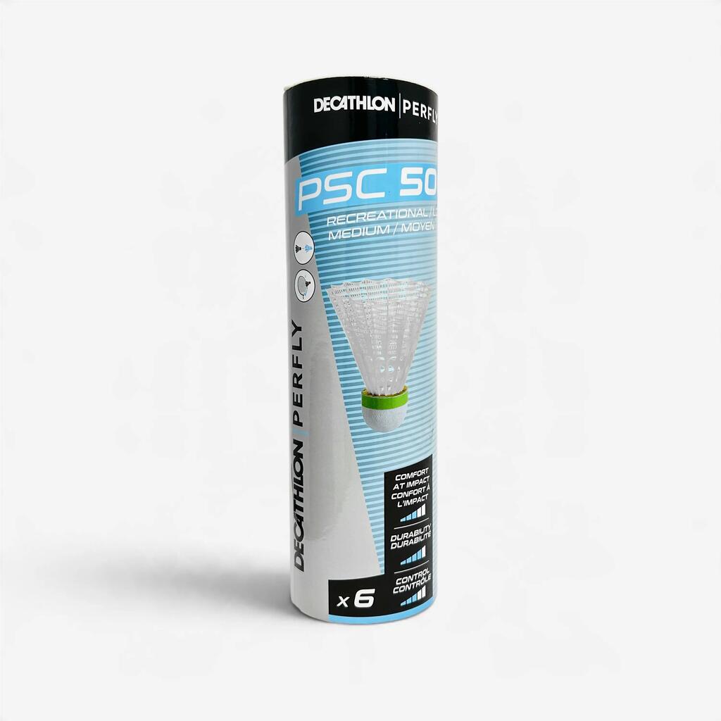 Plastic shuttlecock psc 500 medium x 6 white