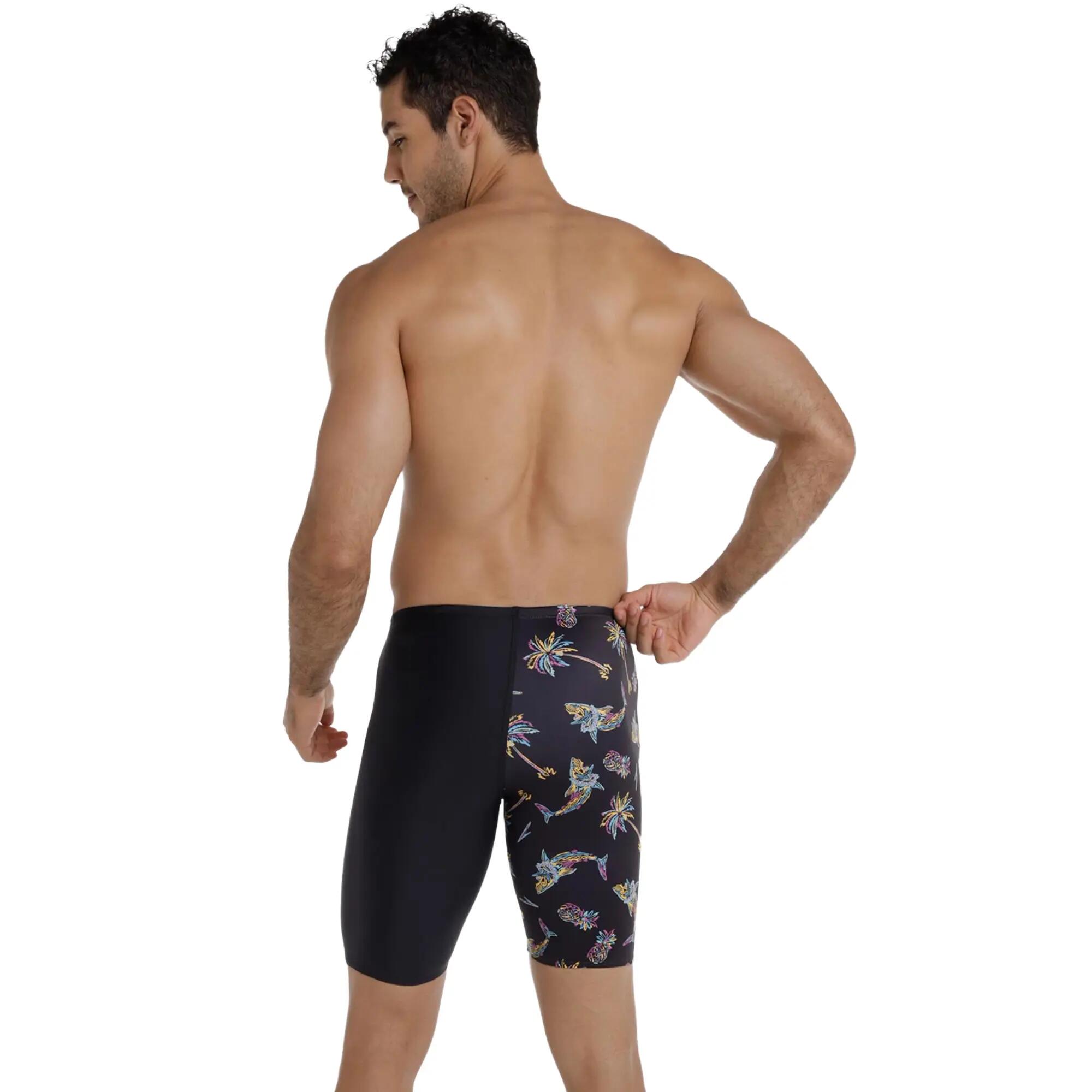 Pantaloneta de baño tipo jammer para hombre, Speedo Shark Fest negro verde azul 2/4