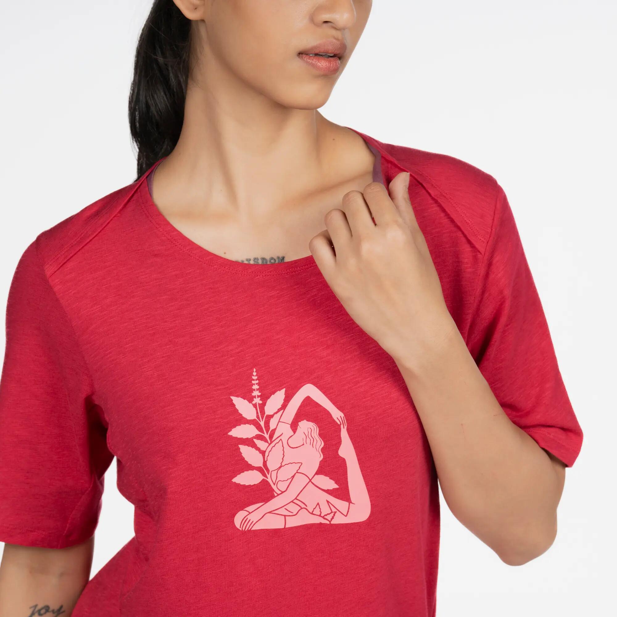 Women Cotton Kurti Yoga, Gym Top, Crew Neck - Red -  4